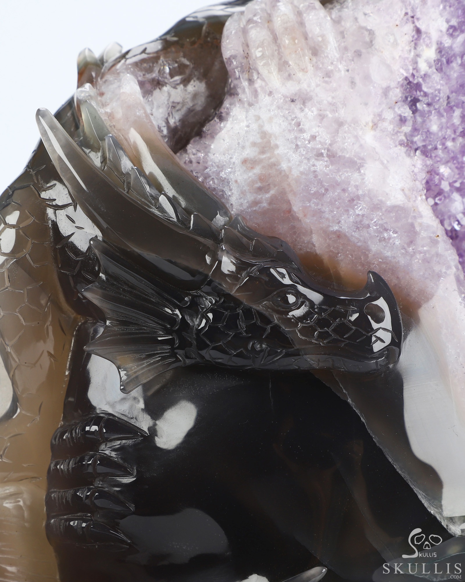Sept 22, 2026 ACSAD (A Crystal Skull a Day) - Where Force Meets Silence - 10.7" Agate Amethyst Geode Hand Carved Dragon & Crystal Skull Fine Art Sculpture, Crystal Healing Sept 22, 2026 ACSAD (A Crystal Skull a Day) - Where Force Meets Silence - 10.7" Agate Amethyst Geode Hand Carved Dragon & Crystal Skull Fine Art Sculpture, Crystal Healing