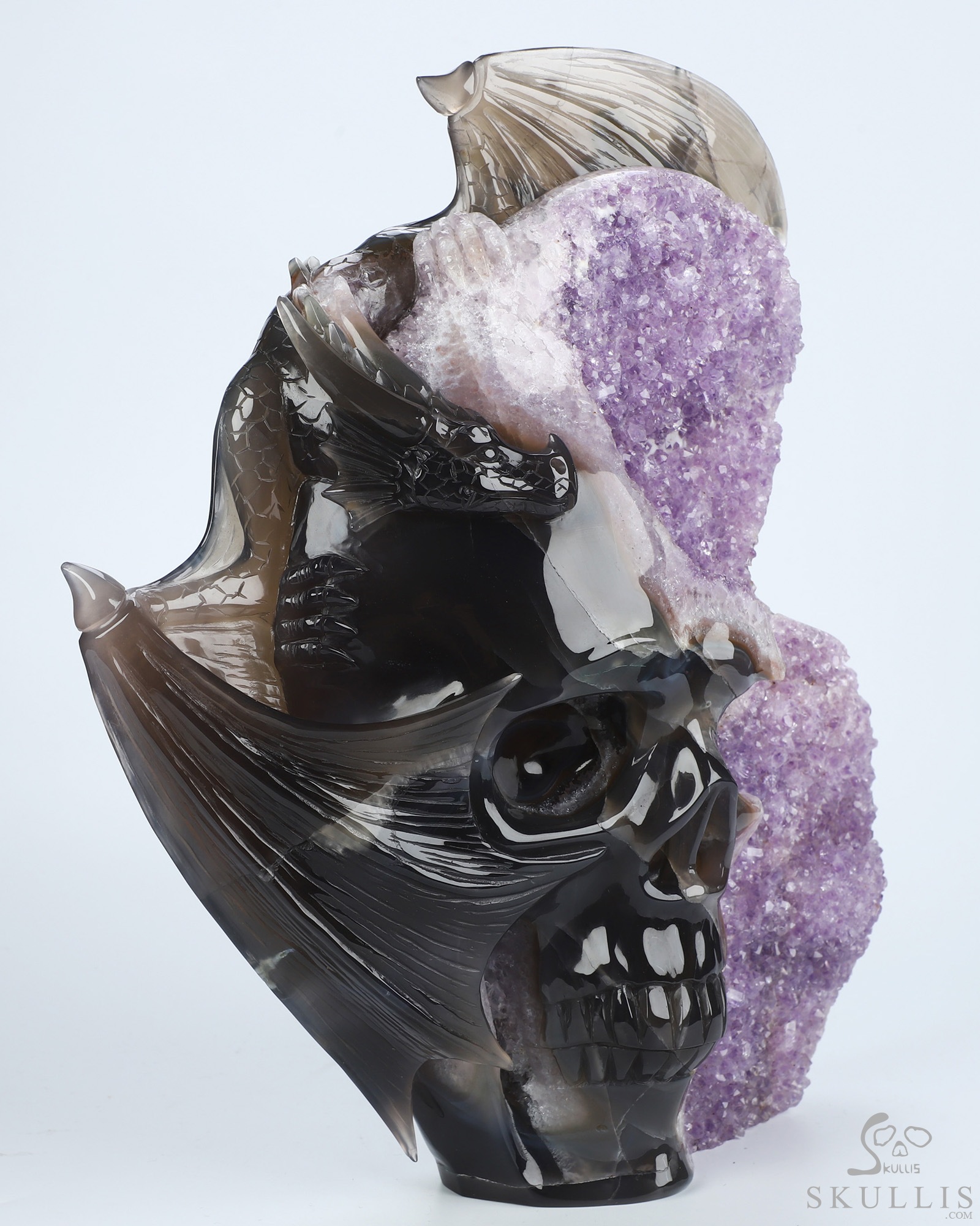 Sept 22, 2026 ACSAD (A Crystal Skull a Day) - Where Force Meets Silence - 10.7" Agate Amethyst Geode Hand Carved Dragon & Crystal Skull Fine Art Sculpture, Crystal Healing Sept 22, 2026 ACSAD (A Crystal Skull a Day) - Where Force Meets Silence - 10.7" Agate Amethyst Geode Hand Carved Dragon & Crystal Skull Fine Art Sculpture, Crystal Healing