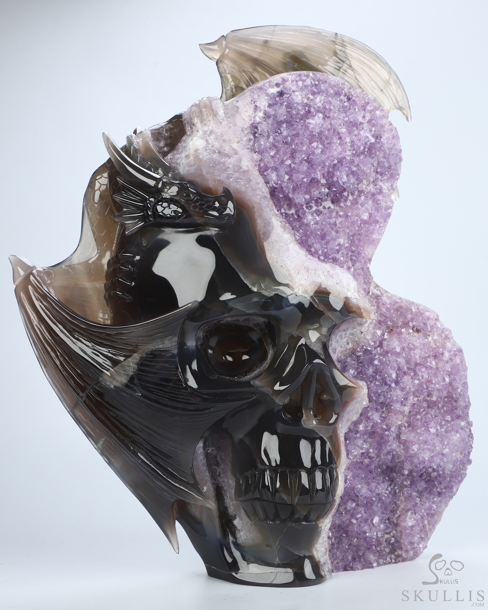 Sept 22, 2026 ACSAD (A Crystal Skull a Day) - Where Force Meets Silence - 10.7" Agate Amethyst Geode Hand Carved Dragon & Crystal Skull Fine Art Sculpture, Crystal Healing Sept 22, 2026 ACSAD (A Crystal Skull a Day) - Where Force Meets Silence - 10.7" Agate Amethyst Geode Hand Carved Dragon & Crystal Skull Fine Art Sculpture, Crystal Healing