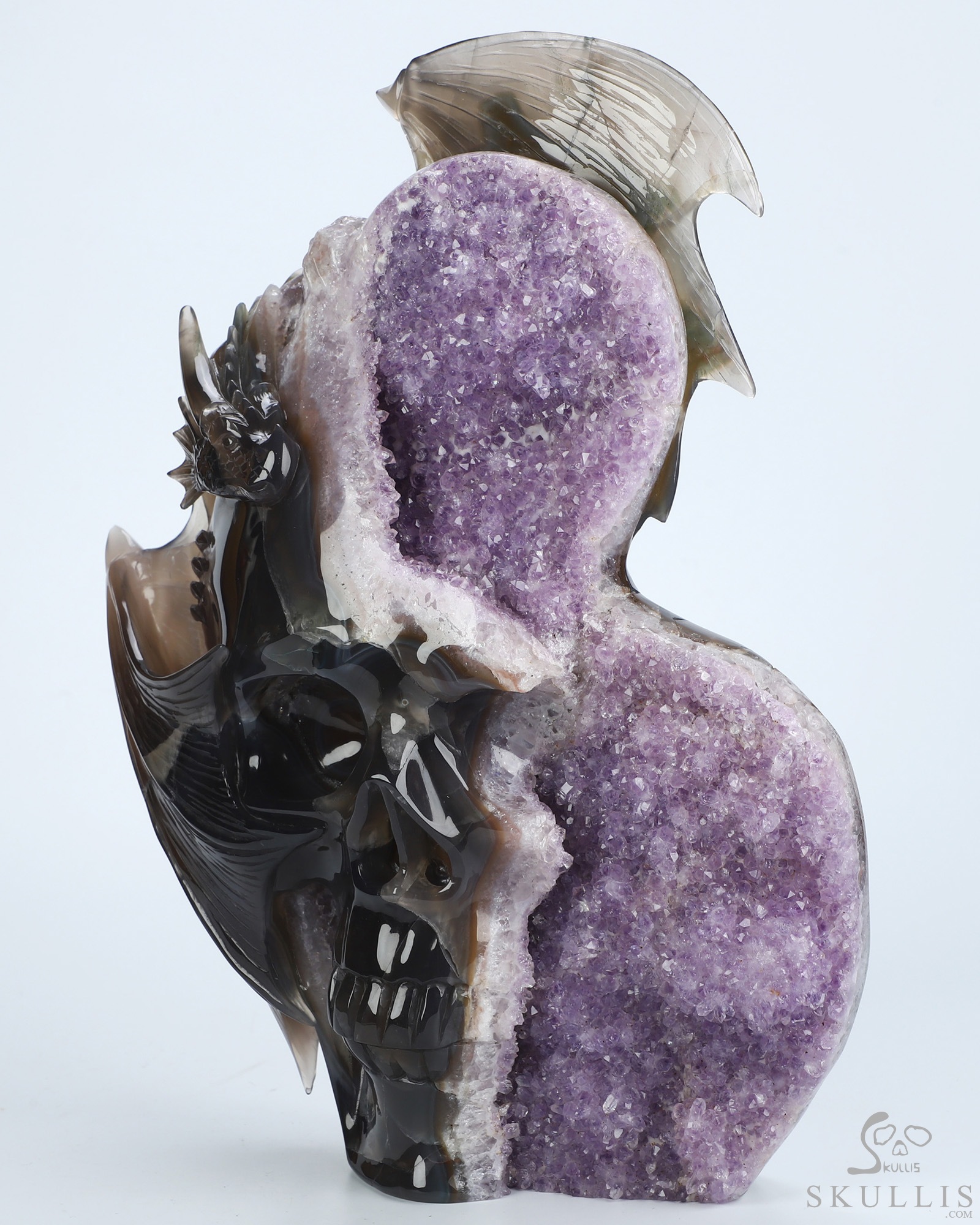 Sept 22, 2026 ACSAD (A Crystal Skull a Day) - Where Force Meets Silence - 10.7" Agate Amethyst Geode Hand Carved Dragon & Crystal Skull Fine Art Sculpture, Crystal Healing Sept 22, 2026 ACSAD (A Crystal Skull a Day) - Where Force Meets Silence - 10.7" Agate Amethyst Geode Hand Carved Dragon & Crystal Skull Fine Art Sculpture, Crystal Healing