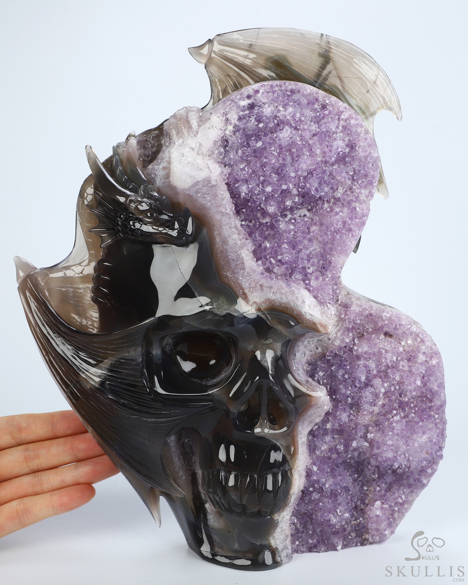Sept 22, 2026 ACSAD (A Crystal Skull a Day) - Where Force Meets Silence - 10.7" Agate Amethyst Geode Hand Carved Dragon & Crystal Skull Fine Art Sculpture, Crystal Healing Sept 22, 2026 ACSAD (A Crystal Skull a Day) - Where Force Meets Silence - 10.7" Agate Amethyst Geode Hand Carved Dragon & Crystal Skull Fine Art Sculpture, Crystal Healing