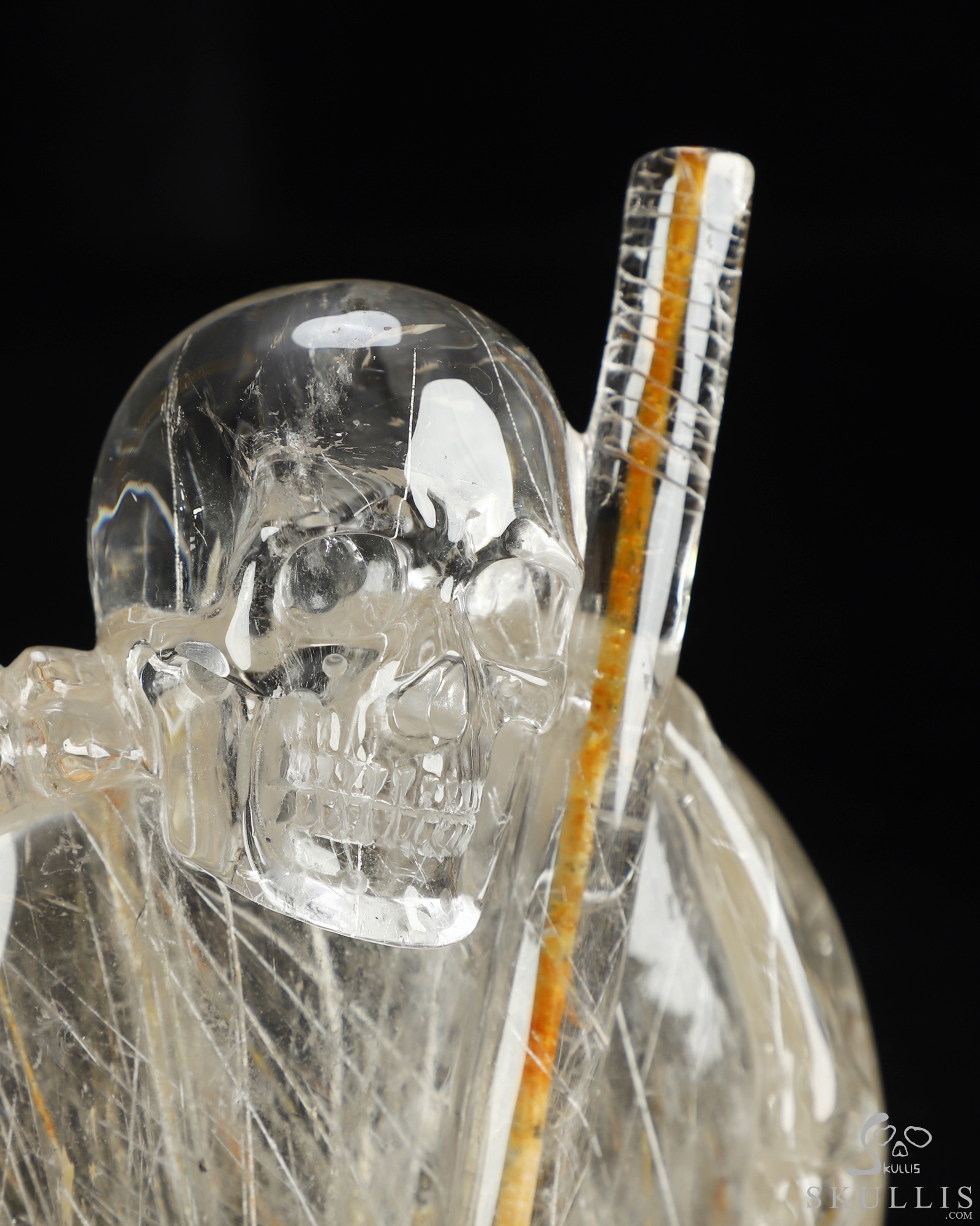 Sept 27, 2026 ACSAD (A Crystal Skull a Day) - The Last Pilgrim - Gemstone 4.5" Rutilated Quartz Rock Crystal Hand Carved Crystal Skull Fine Art Sculpture with Red Rutile Staff, Crystal Healing Sept 27, 2026 ACSAD (A Crystal Skull a Day) - The Last Pilgrim - Gemstone 4.5" Rutilated Quartz Rock Crystal Hand Carved Crystal Skull Fine Art Sculpture with Red Rutile Staff, Crystal Healing