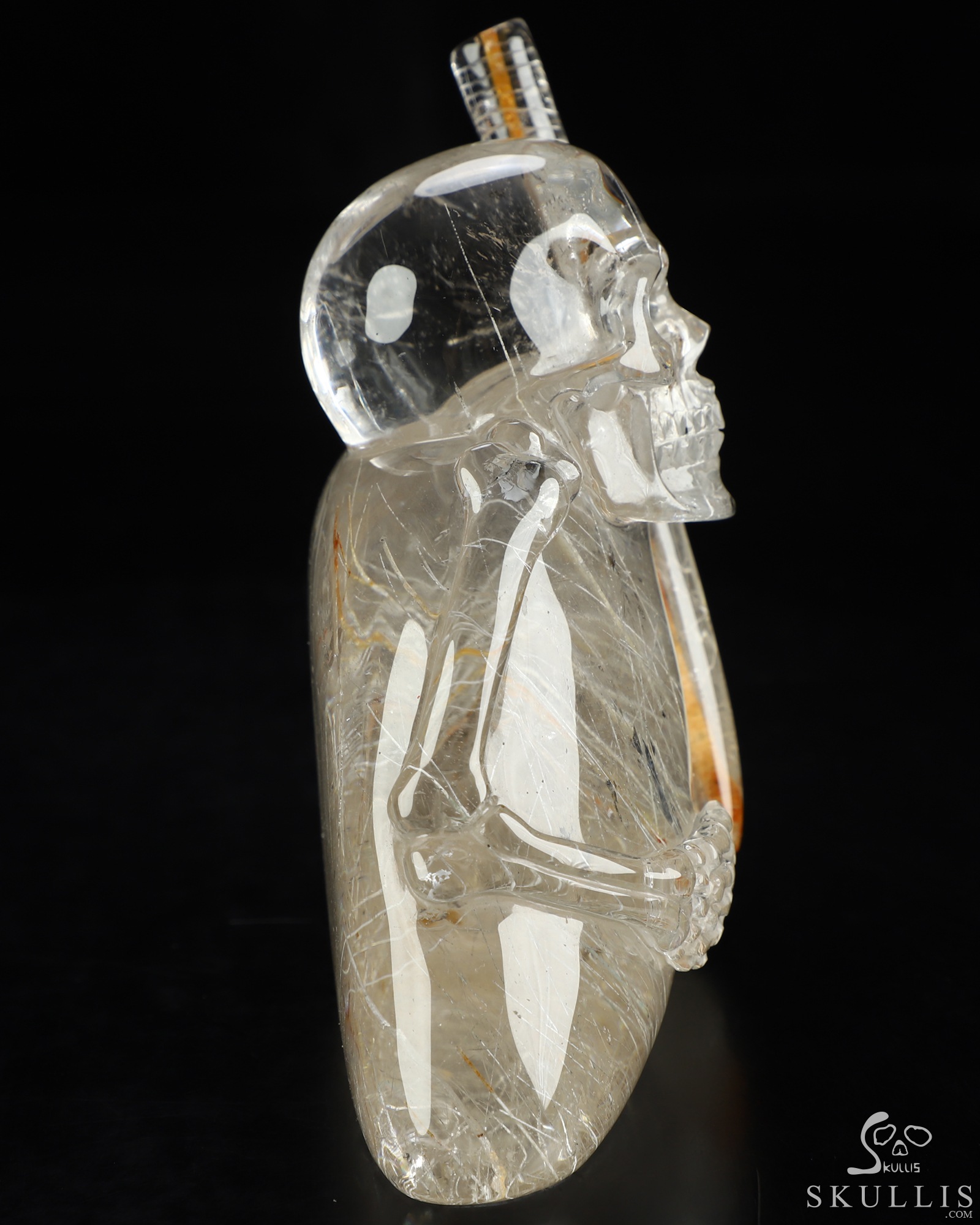 Sept 27, 2026 ACSAD (A Crystal Skull a Day) - The Last Pilgrim - Gemstone 4.5" Rutilated Quartz Rock Crystal Hand Carved Crystal Skull Fine Art Sculpture with Red Rutile Staff, Crystal Healing Sept 27, 2026 ACSAD (A Crystal Skull a Day) - The Last Pilgrim - Gemstone 4.5" Rutilated Quartz Rock Crystal Hand Carved Crystal Skull Fine Art Sculpture with Red Rutile Staff, Crystal Healing