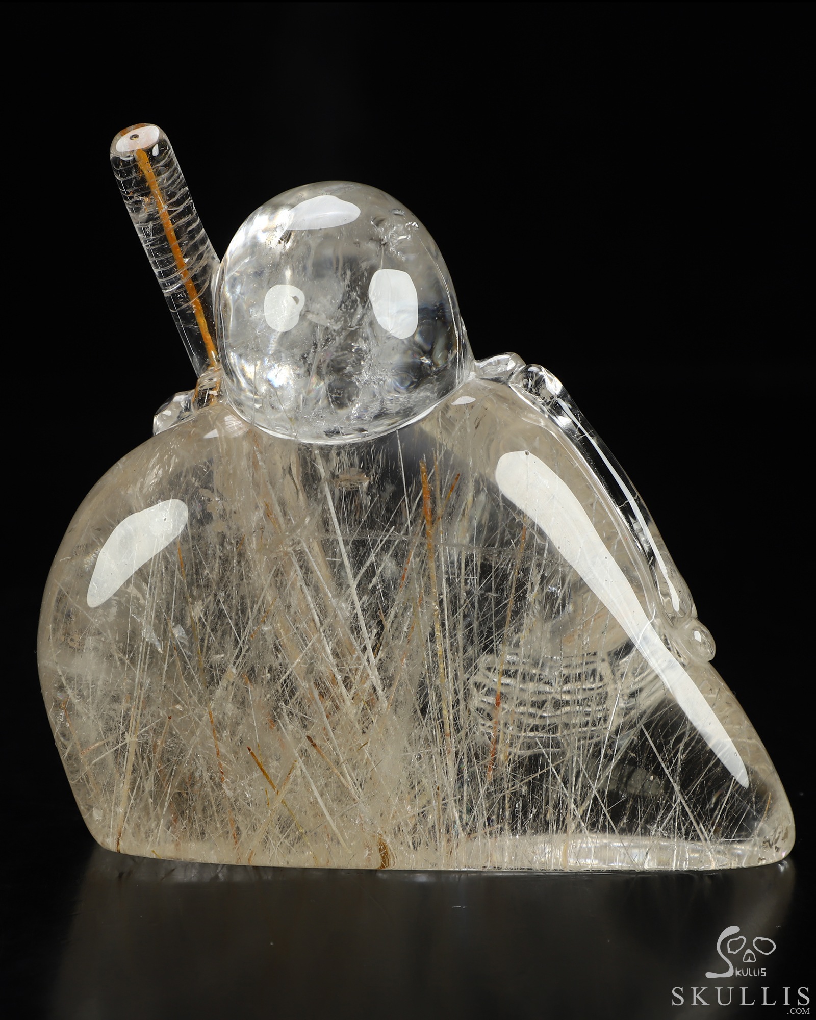 Sept 27, 2026 ACSAD (A Crystal Skull a Day) - The Last Pilgrim - Gemstone 4.5" Rutilated Quartz Rock Crystal Hand Carved Crystal Skull Fine Art Sculpture with Red Rutile Staff, Crystal Healing Sept 27, 2026 ACSAD (A Crystal Skull a Day) - The Last Pilgrim - Gemstone 4.5" Rutilated Quartz Rock Crystal Hand Carved Crystal Skull Fine Art Sculpture with Red Rutile Staff, Crystal Healing