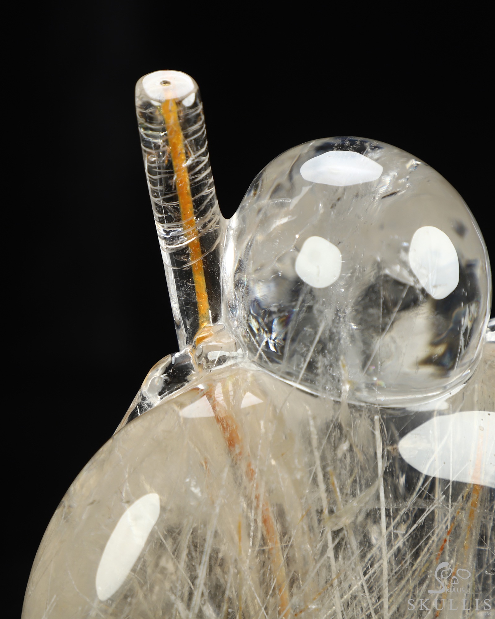 Sept 27, 2026 ACSAD (A Crystal Skull a Day) - The Last Pilgrim - Gemstone 4.5" Rutilated Quartz Rock Crystal Hand Carved Crystal Skull Fine Art Sculpture with Red Rutile Staff, Crystal Healing Sept 27, 2026 ACSAD (A Crystal Skull a Day) - The Last Pilgrim - Gemstone 4.5" Rutilated Quartz Rock Crystal Hand Carved Crystal Skull Fine Art Sculpture with Red Rutile Staff, Crystal Healing