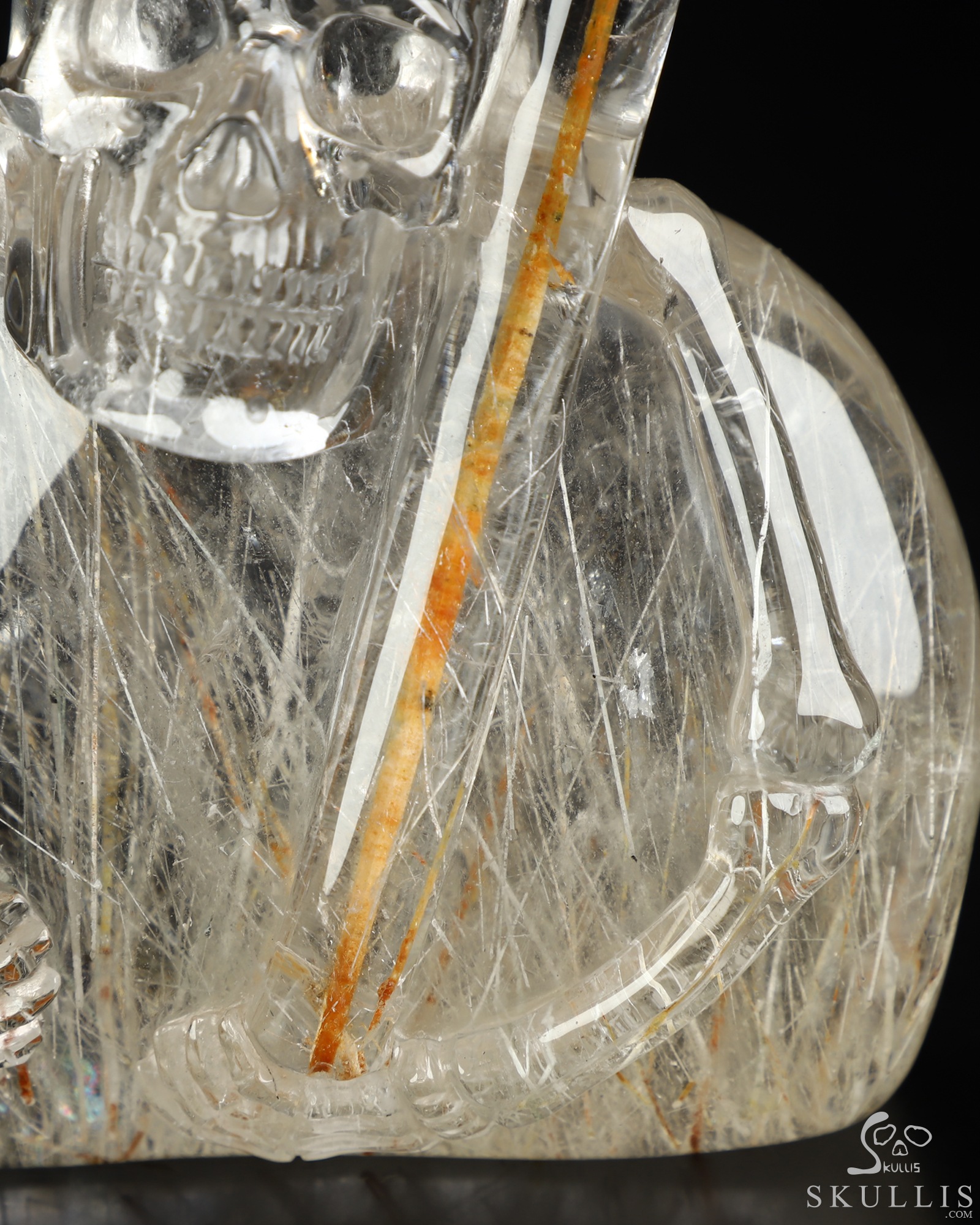 Sept 27, 2026 ACSAD (A Crystal Skull a Day) - The Last Pilgrim - Gemstone 4.5" Rutilated Quartz Rock Crystal Hand Carved Crystal Skull Fine Art Sculpture with Red Rutile Staff, Crystal Healing Sept 27, 2026 ACSAD (A Crystal Skull a Day) - The Last Pilgrim - Gemstone 4.5" Rutilated Quartz Rock Crystal Hand Carved Crystal Skull Fine Art Sculpture with Red Rutile Staff, Crystal Healing