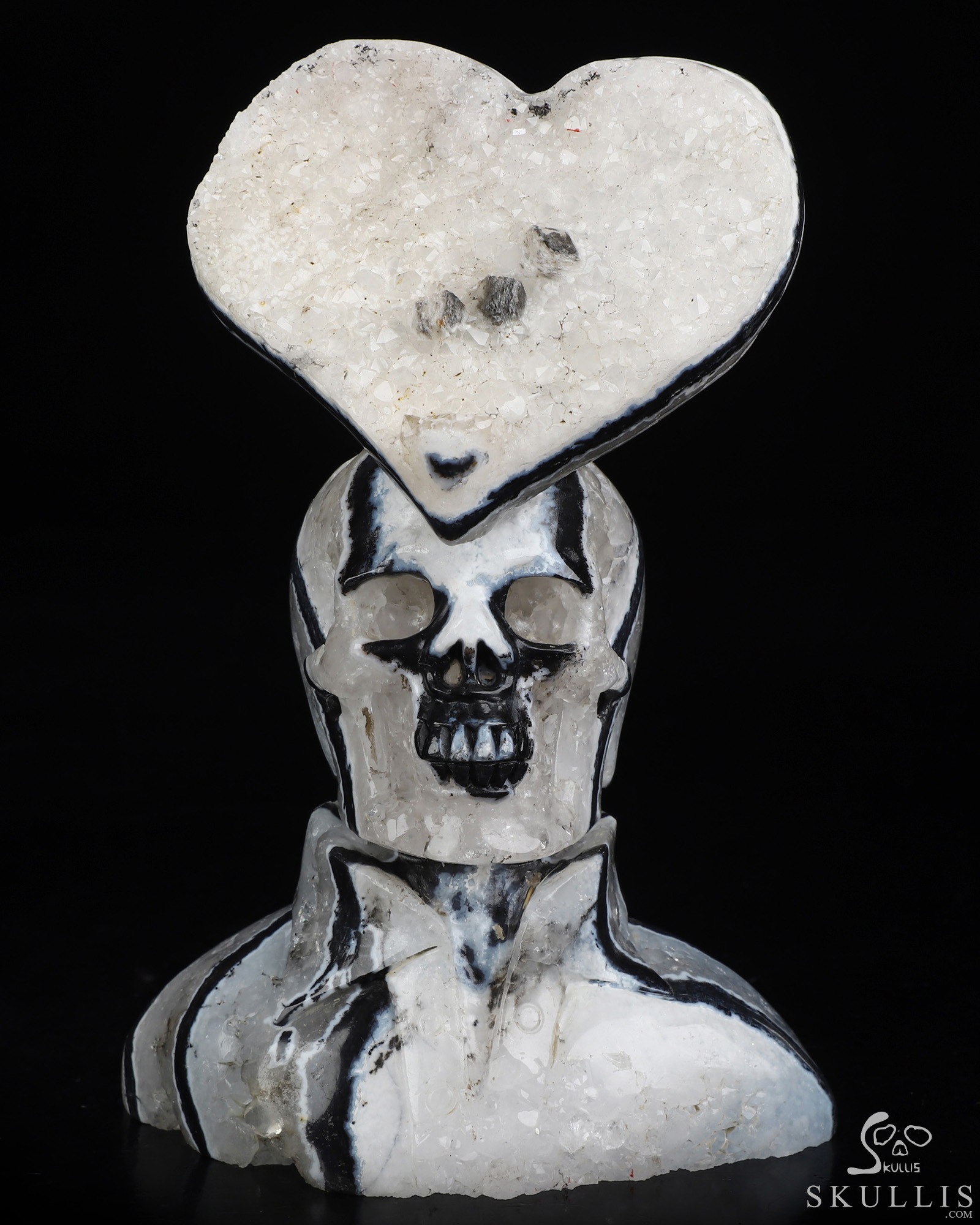 5.9" Black Zebra Agate Hand Carved Crystal Skull Fine Art Sculpture, Crystal Healing 5.9" Black Zebra Agate Hand Carved Crystal Skull Fine Art Sculpture, Crystal Healing