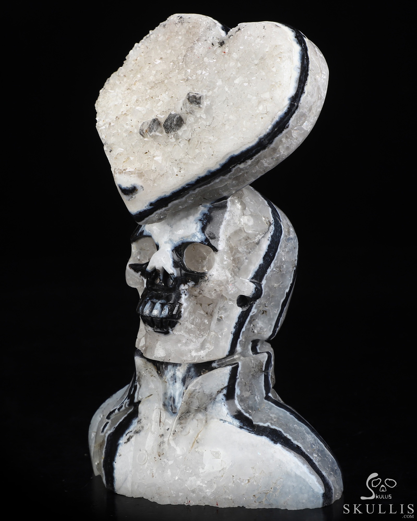 5.9" Black Zebra Agate Hand Carved Crystal Skull Fine Art Sculpture, Crystal Healing 5.9" Black Zebra Agate Hand Carved Crystal Skull Fine Art Sculpture, Crystal Healing