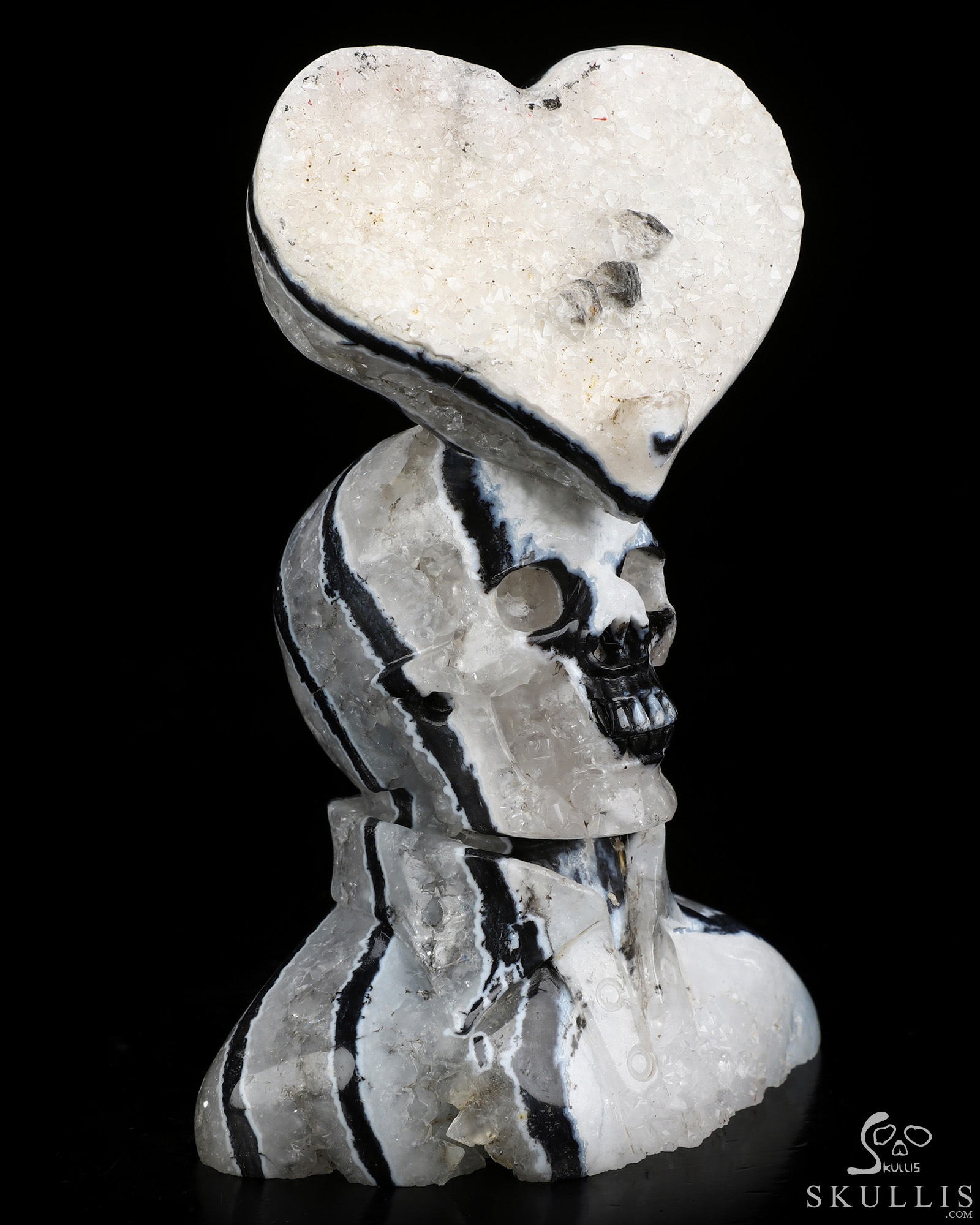 5.9" Black Zebra Agate Hand Carved Crystal Skull Fine Art Sculpture, Crystal Healing 5.9" Black Zebra Agate Hand Carved Crystal Skull Fine Art Sculpture, Crystal Healing