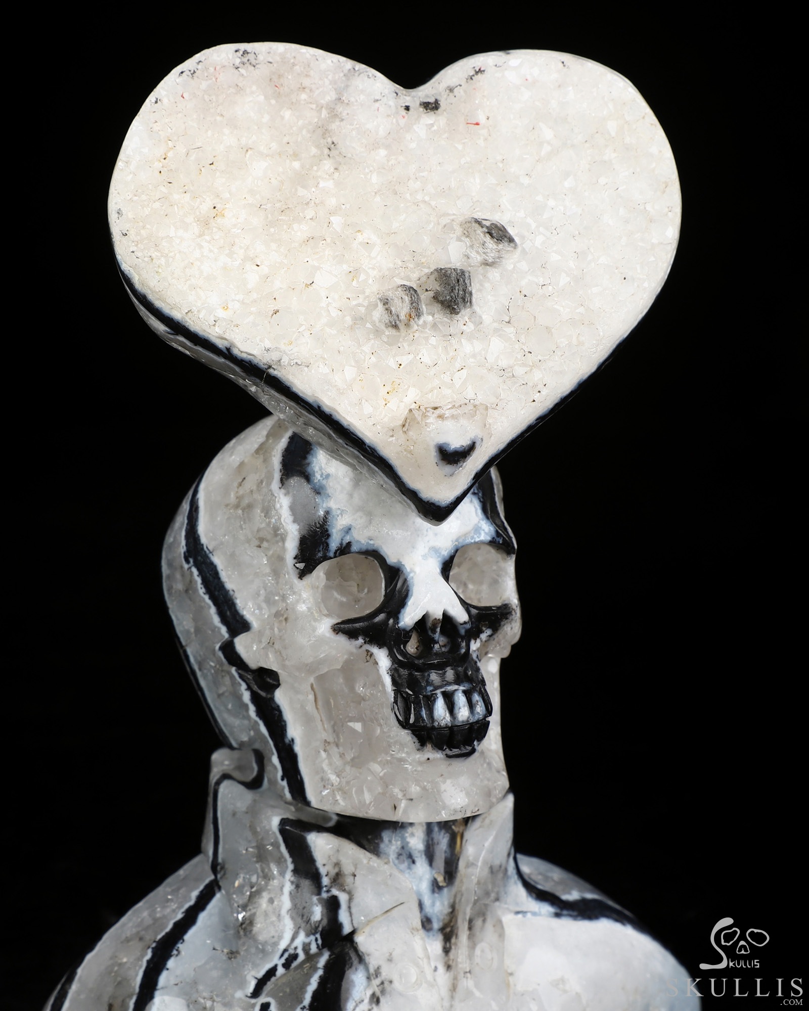 5.9" Black Zebra Agate Hand Carved Crystal Skull Fine Art Sculpture, Crystal Healing 5.9" Black Zebra Agate Hand Carved Crystal Skull Fine Art Sculpture, Crystal Healing