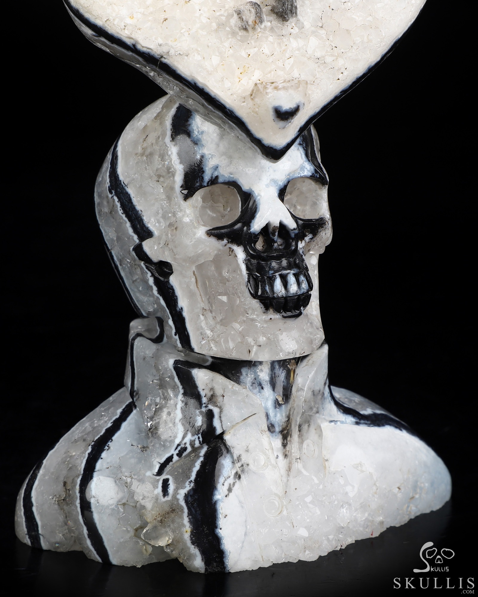 5.9" Black Zebra Agate Hand Carved Crystal Skull Fine Art Sculpture, Crystal Healing 5.9" Black Zebra Agate Hand Carved Crystal Skull Fine Art Sculpture, Crystal Healing