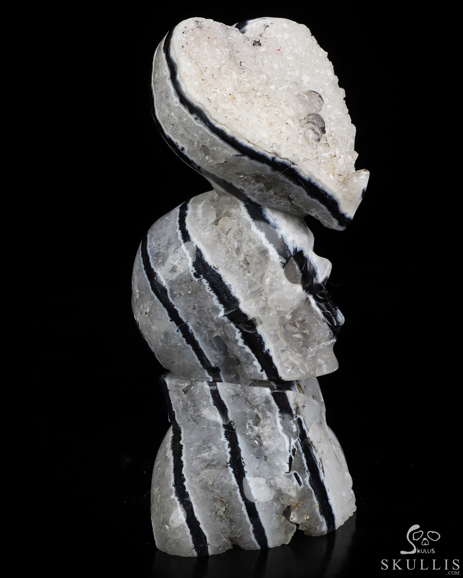 5.9" Black Zebra Agate Hand Carved Crystal Skull Fine Art Sculpture, Crystal Healing 5.9" Black Zebra Agate Hand Carved Crystal Skull Fine Art Sculpture, Crystal Healing
