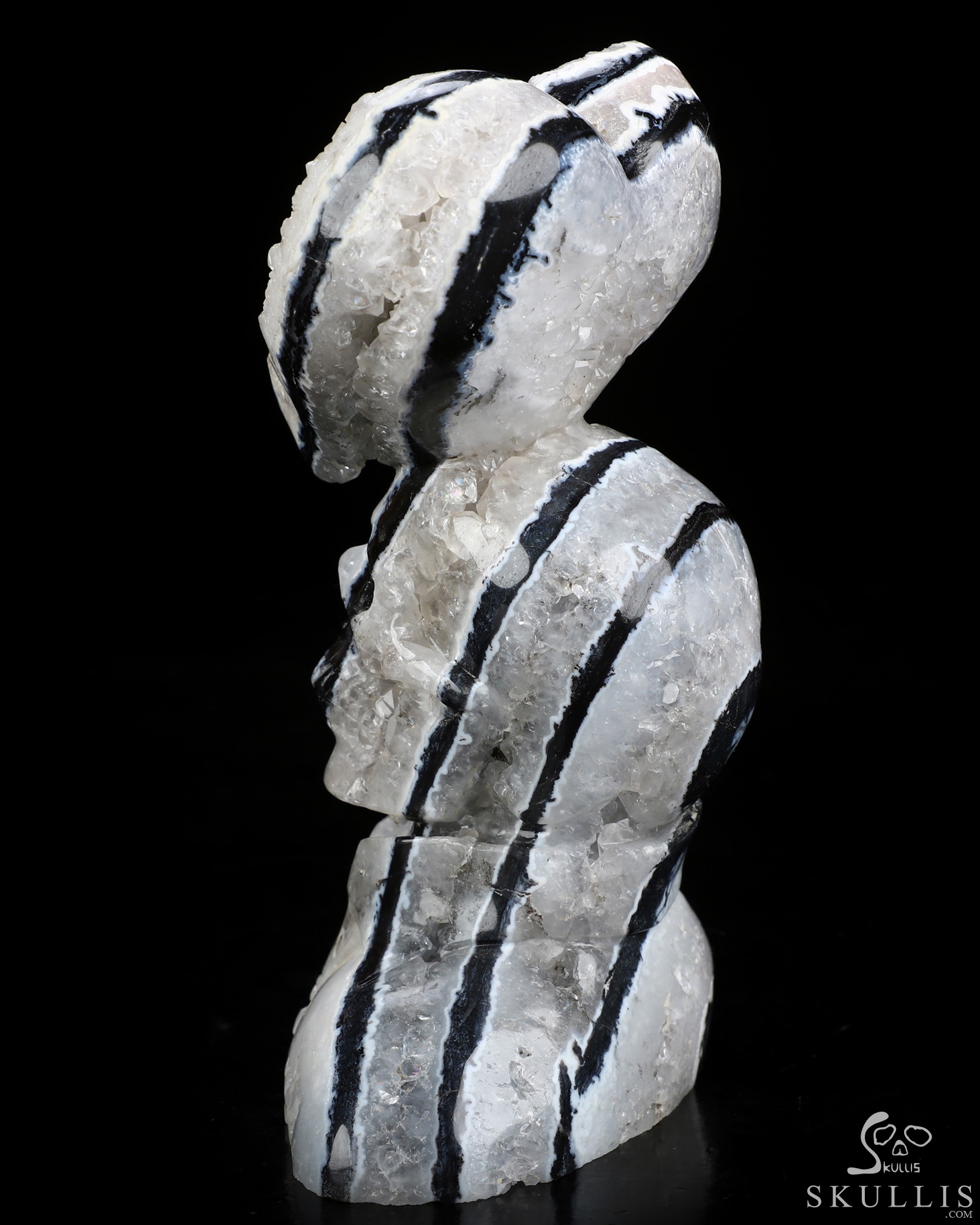 5.9" Black Zebra Agate Hand Carved Crystal Skull Fine Art Sculpture, Crystal Healing 5.9" Black Zebra Agate Hand Carved Crystal Skull Fine Art Sculpture, Crystal Healing