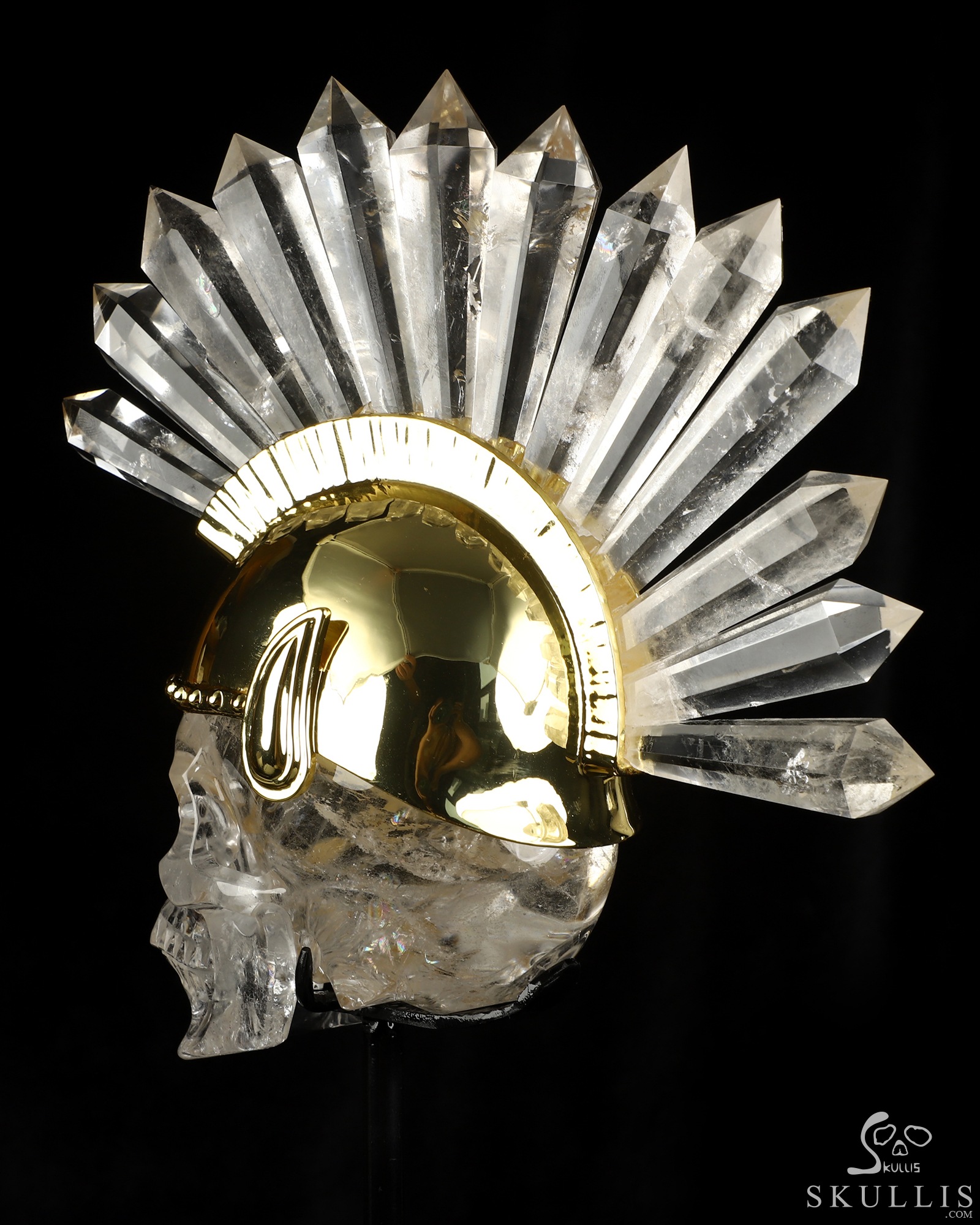 Achilles' Last Stand - 7.1" Quartz Rock Crystal Hand Carved Punk Crystal Skull Sculpture, Crystal Healing Achilles' Last Stand - 7.1" Quartz Rock Crystal Hand Carved Punk Crystal Skull Sculpture, Crystal Healing