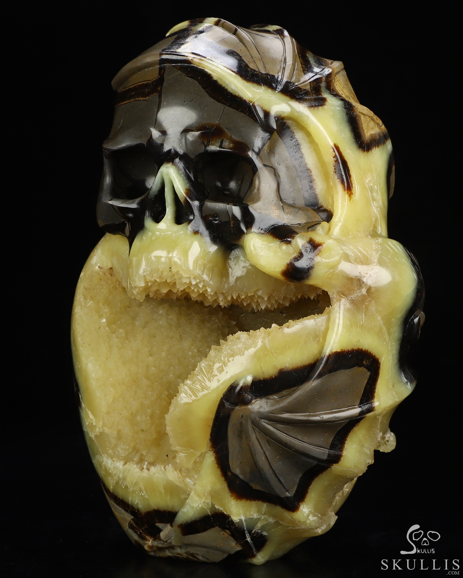 7.6" Dragon Septarian Stone Geode Hand Carved Crystal Skull Fine Art Sculpture, Crystal Healing 7.6" Dragon Septarian Stone Geode Hand Carved Crystal Skull Fine Art Sculpture, Crystal Healing