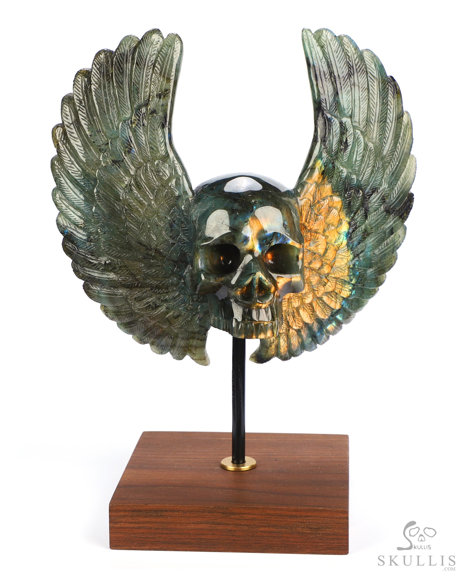Sept 3, 2026 ACSAD (A Crystal Skull a Day) - Wings of Azrael - 6.6" Labradorite Hand Carved Wings Crystal Skull Sculpture, Crystal Healing Sept 3, 2026 ACSAD (A Crystal Skull a Day) - Wings of Azrael - 6.6" Labradorite Hand Carved Wings Crystal Skull Sculpture, Crystal Healing