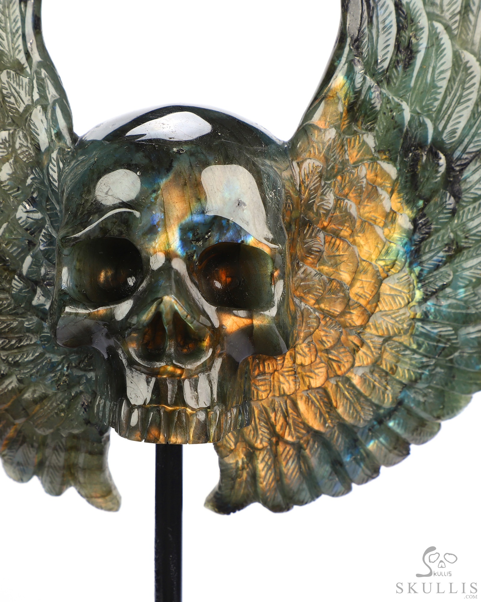 Sept 3, 2026 ACSAD (A Crystal Skull a Day) - Wings of Azrael - 6.6" Labradorite Hand Carved Wings Crystal Skull Sculpture, Crystal Healing Sept 3, 2026 ACSAD (A Crystal Skull a Day) - Wings of Azrael - 6.6" Labradorite Hand Carved Wings Crystal Skull Sculpture, Crystal Healing
