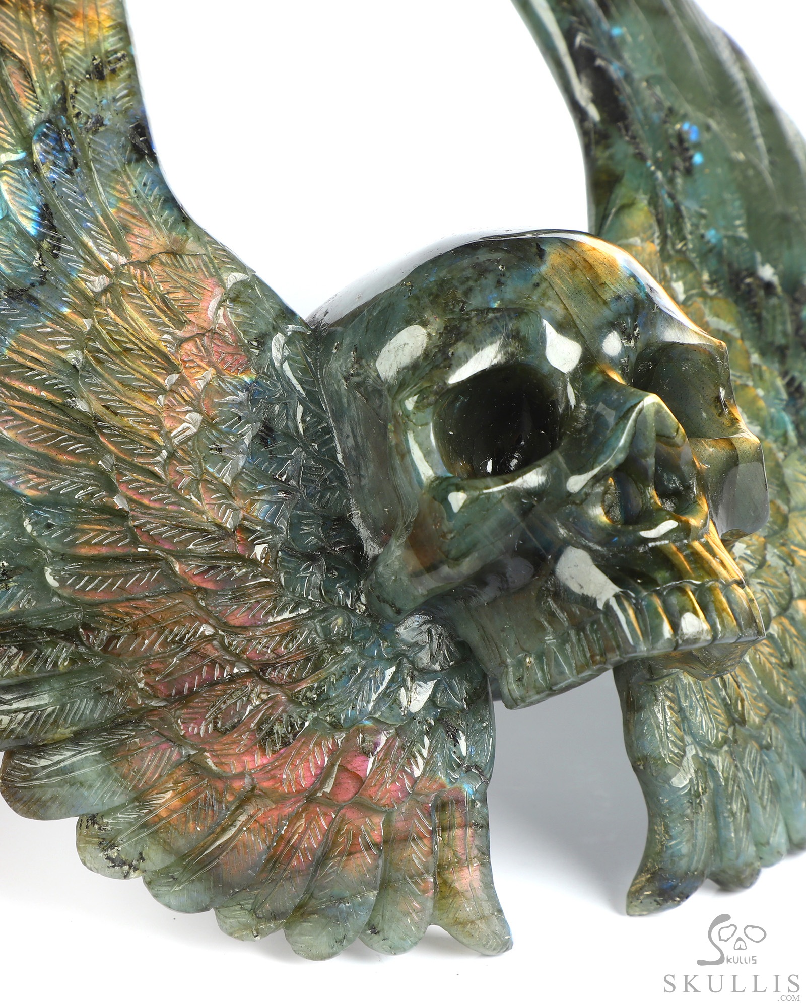 Sept 3, 2026 ACSAD (A Crystal Skull a Day) - Wings of Azrael - 6.6" Labradorite Hand Carved Wings Crystal Skull Sculpture, Crystal Healing Sept 3, 2026 ACSAD (A Crystal Skull a Day) - Wings of Azrael - 6.6" Labradorite Hand Carved Wings Crystal Skull Sculpture, Crystal Healing