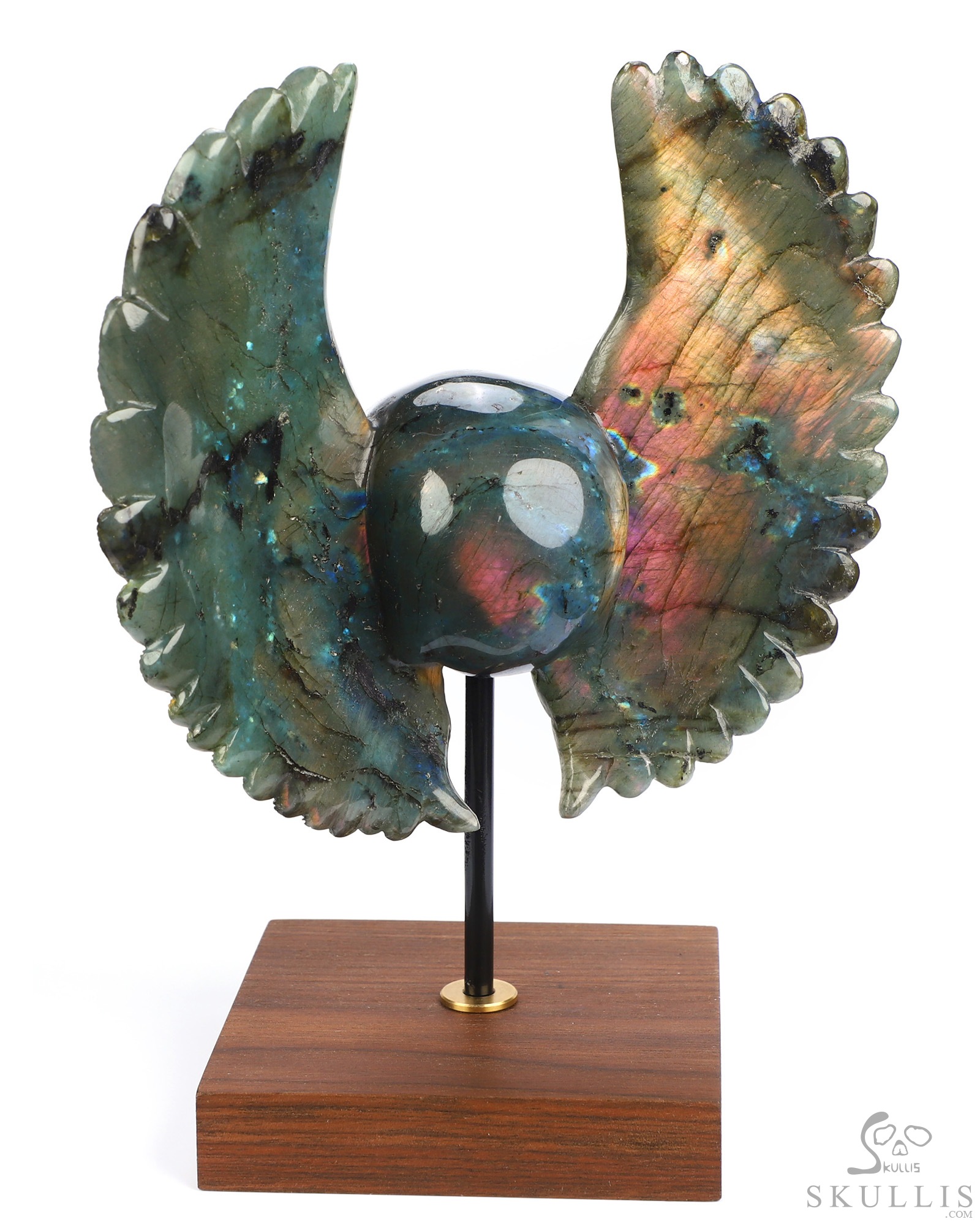 Sept 3, 2026 ACSAD (A Crystal Skull a Day) - Wings of Azrael - 6.6" Labradorite Hand Carved Wings Crystal Skull Sculpture, Crystal Healing Sept 3, 2026 ACSAD (A Crystal Skull a Day) - Wings of Azrael - 6.6" Labradorite Hand Carved Wings Crystal Skull Sculpture, Crystal Healing