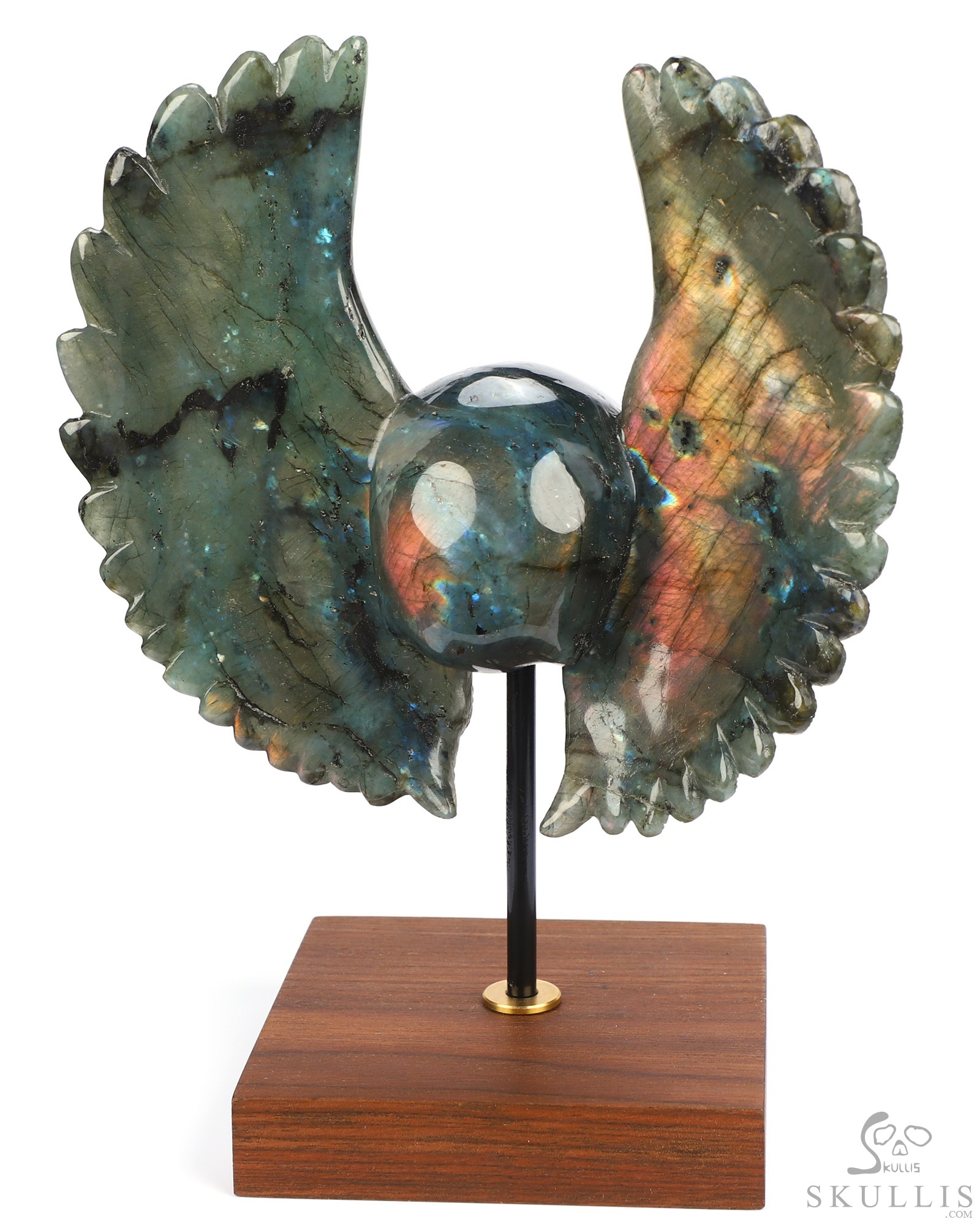 Sept 3, 2026 ACSAD (A Crystal Skull a Day) - Wings of Azrael - 6.6" Labradorite Hand Carved Wings Crystal Skull Sculpture, Crystal Healing Sept 3, 2026 ACSAD (A Crystal Skull a Day) - Wings of Azrael - 6.6" Labradorite Hand Carved Wings Crystal Skull Sculpture, Crystal Healing