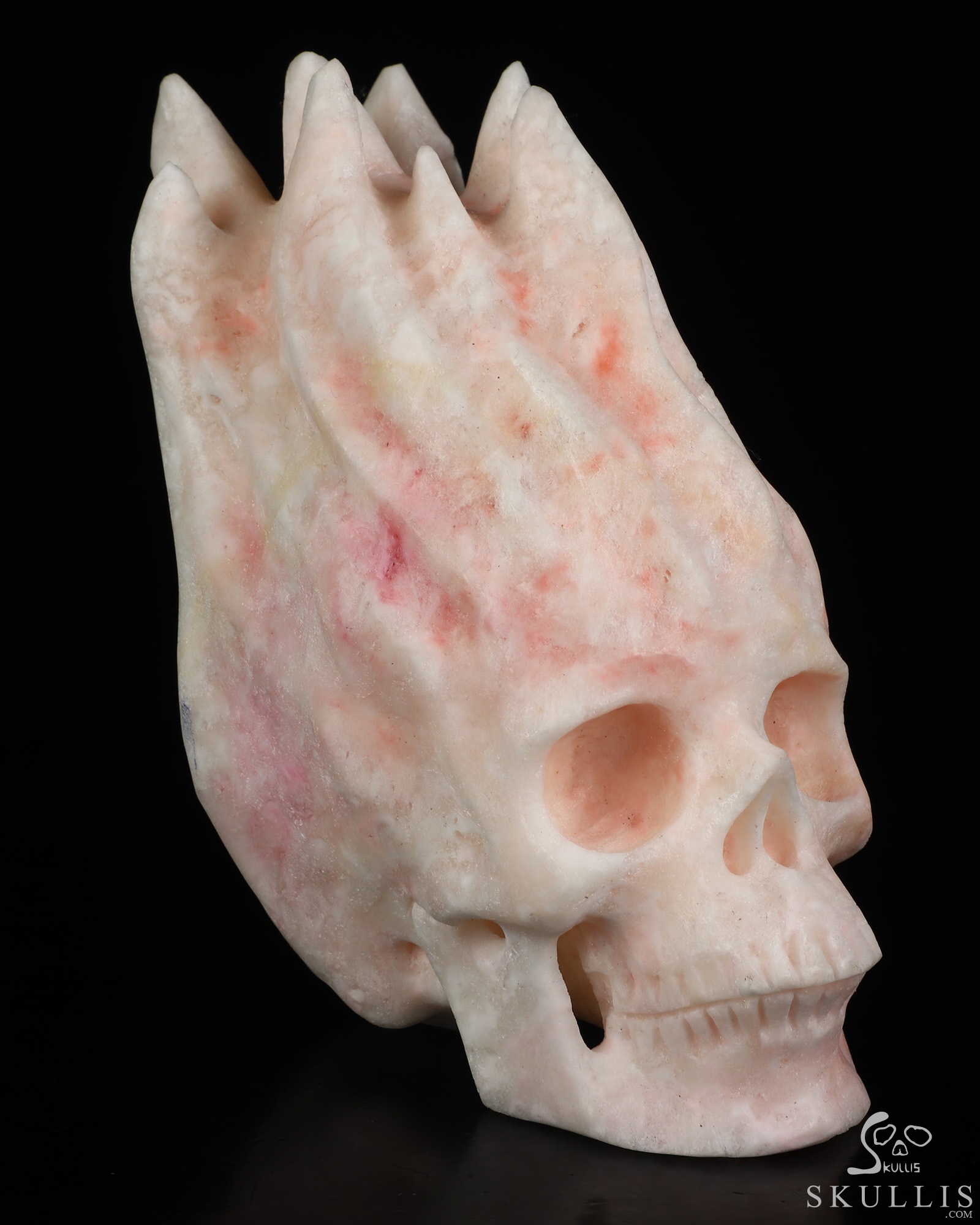 5.6" Pink Aragonite Hand Carved Flaming Crystal Skull, Crystal Healing 5.6" Pink Aragonite Hand Carved Flaming Crystal Skull, Crystal Healing