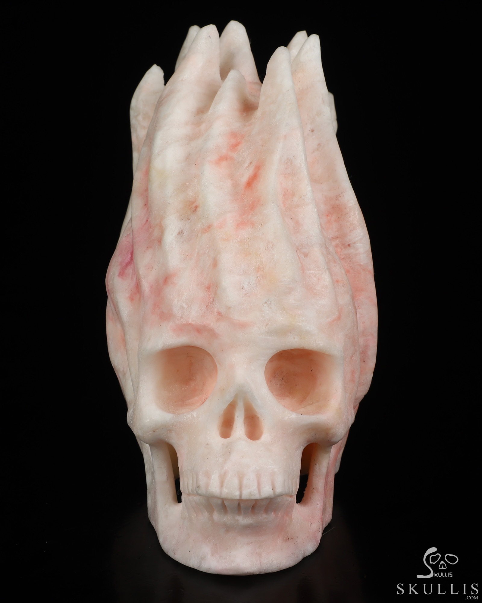 5.6" Pink Aragonite Hand Carved Flaming Crystal Skull, Crystal Healing 5.6" Pink Aragonite Hand Carved Flaming Crystal Skull, Crystal Healing