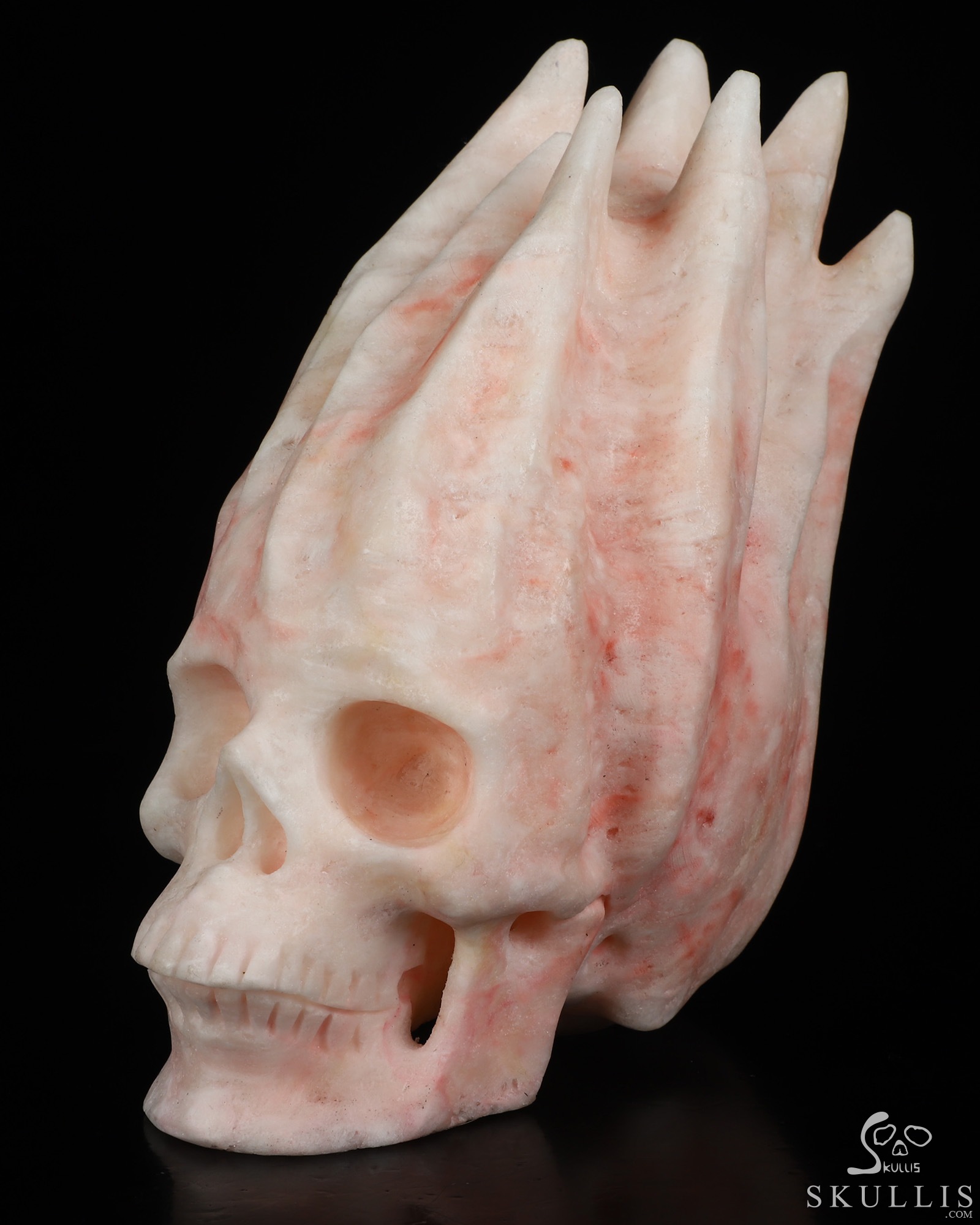 5.6" Pink Aragonite Hand Carved Flaming Crystal Skull, Crystal Healing 5.6" Pink Aragonite Hand Carved Flaming Crystal Skull, Crystal Healing