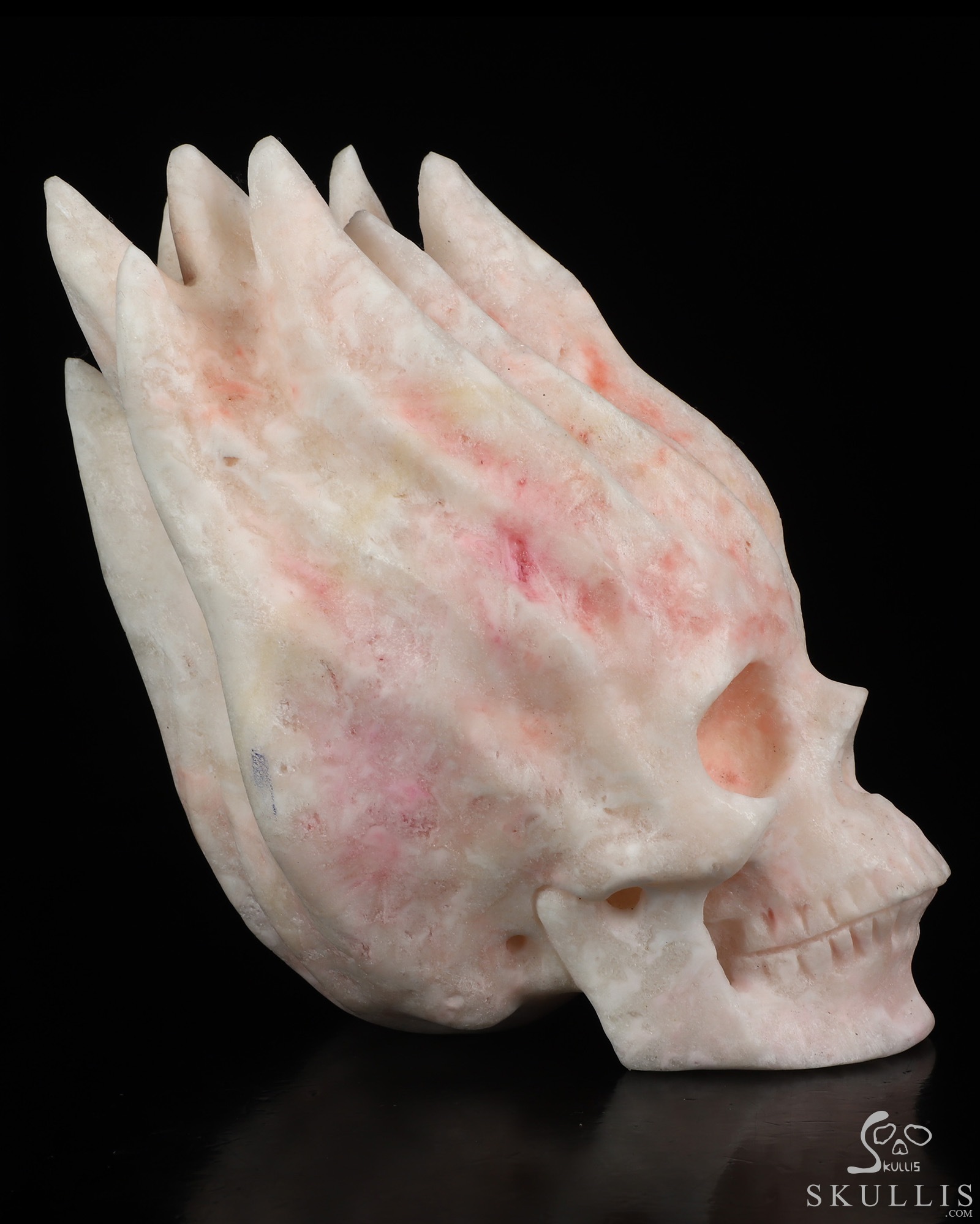 5.6" Pink Aragonite Hand Carved Flaming Crystal Skull, Crystal Healing 5.6" Pink Aragonite Hand Carved Flaming Crystal Skull, Crystal Healing