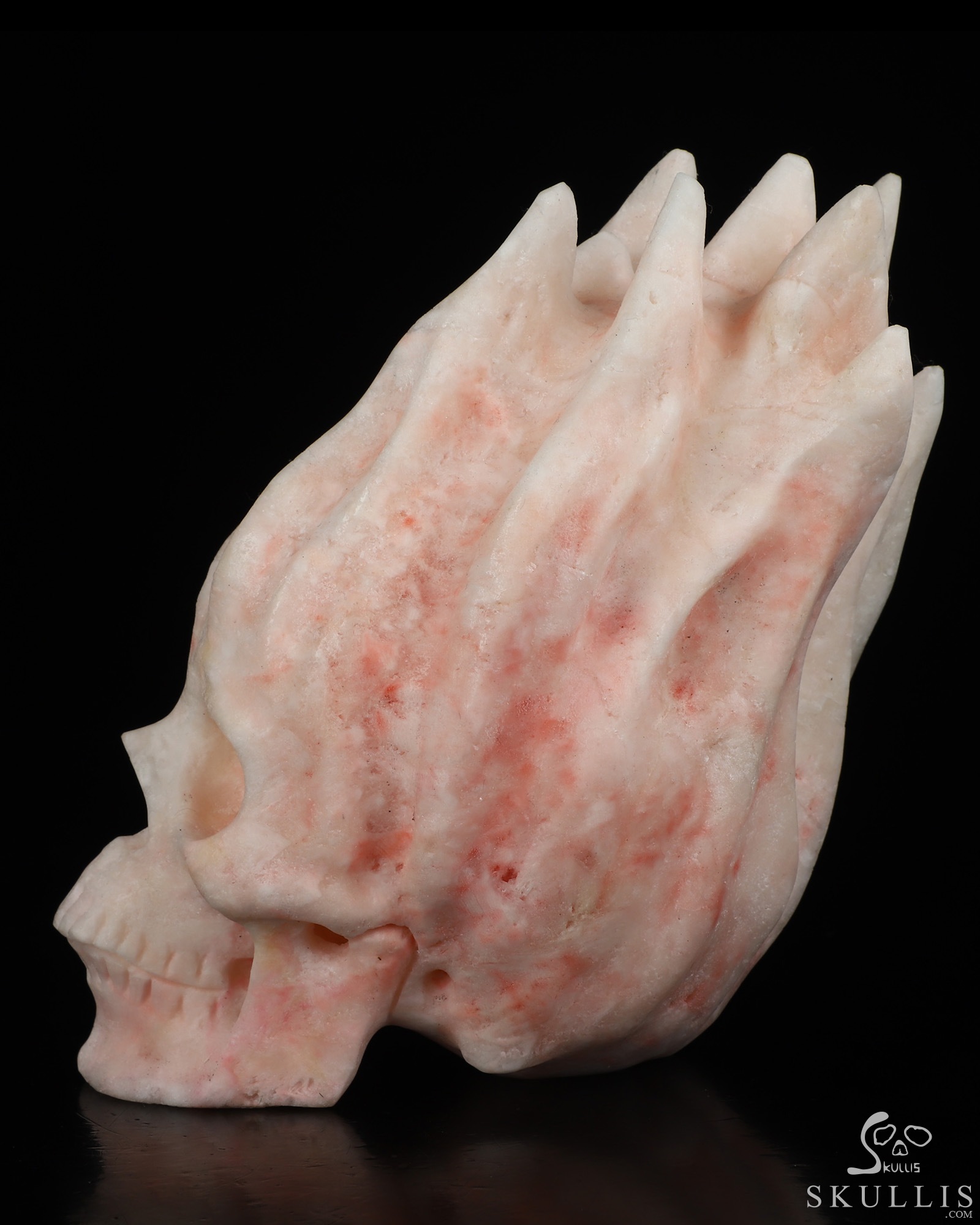 5.6" Pink Aragonite Hand Carved Flaming Crystal Skull, Crystal Healing 5.6" Pink Aragonite Hand Carved Flaming Crystal Skull, Crystal Healing