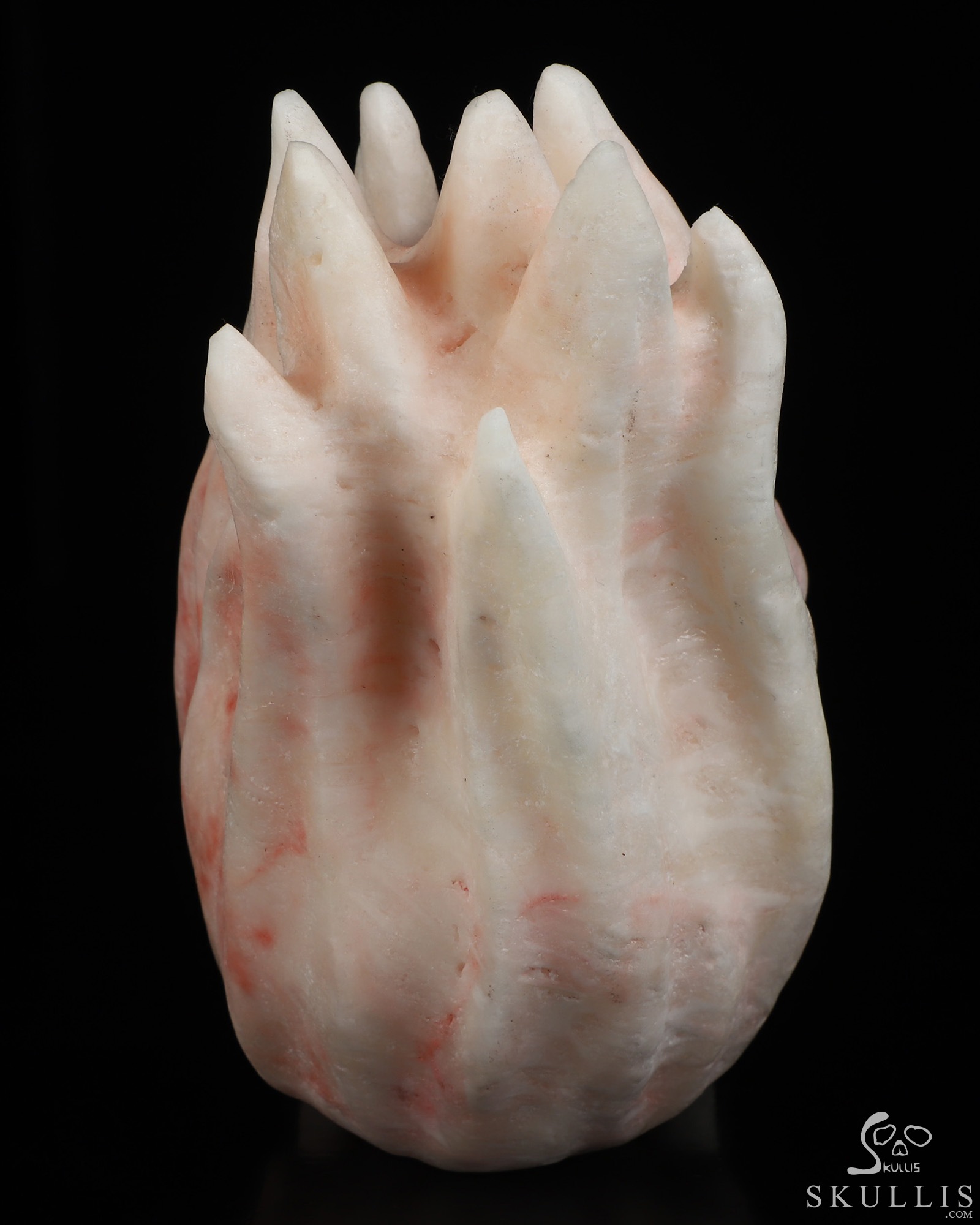 5.6" Pink Aragonite Hand Carved Flaming Crystal Skull, Crystal Healing 5.6" Pink Aragonite Hand Carved Flaming Crystal Skull, Crystal Healing