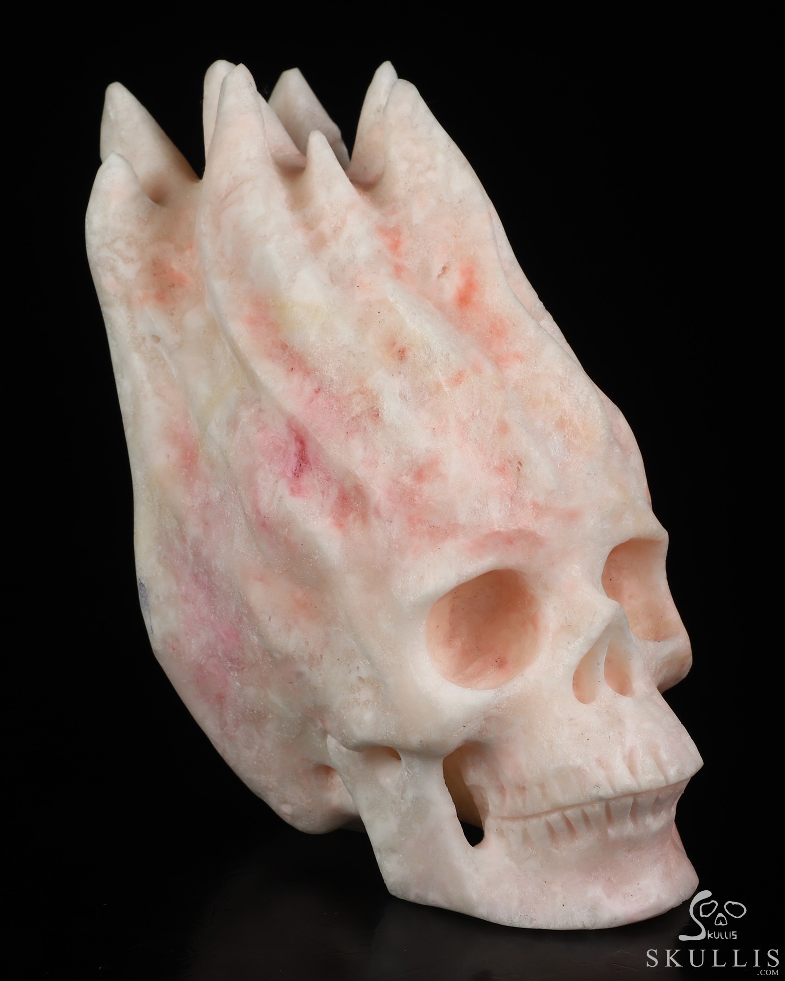 5.6" Pink Aragonite Hand Carved Flaming Crystal Skull, Crystal Healing 5.6" Pink Aragonite Hand Carved Flaming Crystal Skull, Crystal Healing