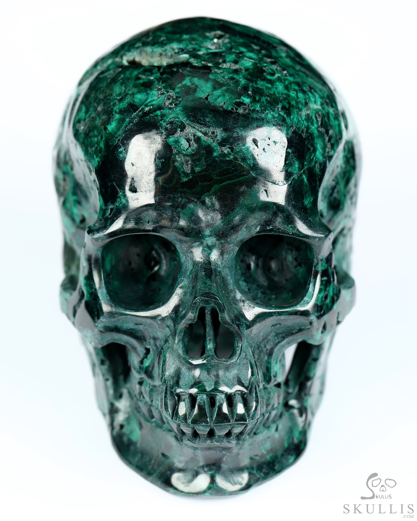 Gemstone 4.1" Malachite Hand Carved Crystal Skull, Super Realistic, Crystal Healing Gemstone 4.1" Malachite Hand Carved Crystal Skull, Super Realistic, Crystal Healing