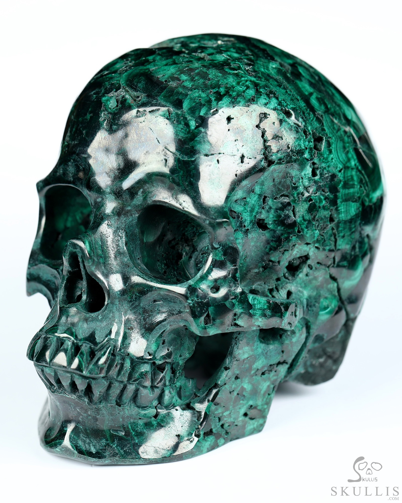 Gemstone 4.1" Malachite Hand Carved Crystal Skull, Super Realistic, Crystal Healing Gemstone 4.1" Malachite Hand Carved Crystal Skull, Super Realistic, Crystal Healing