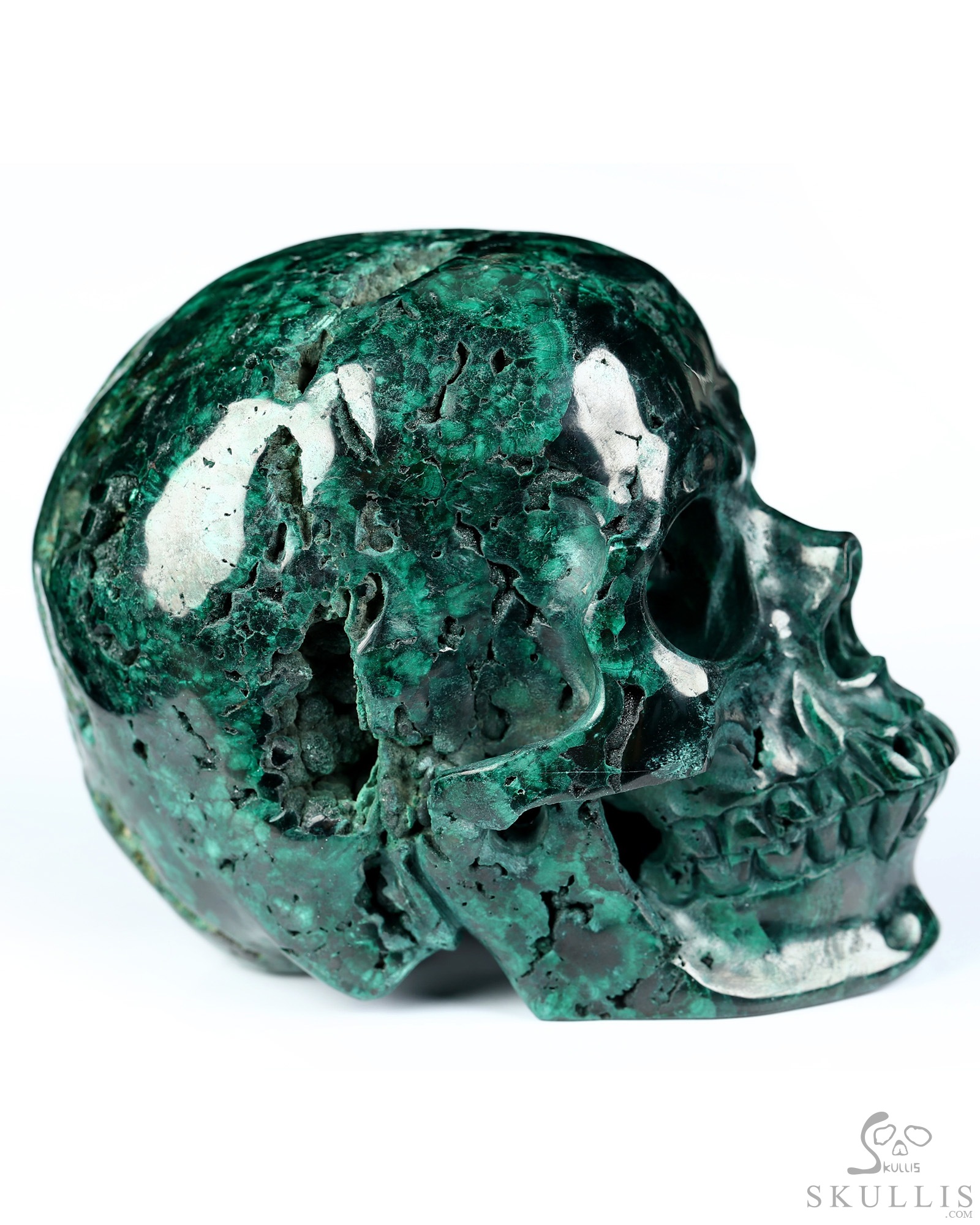 Gemstone 4.1" Malachite Hand Carved Crystal Skull, Super Realistic, Crystal Healing Gemstone 4.1" Malachite Hand Carved Crystal Skull, Super Realistic, Crystal Healing