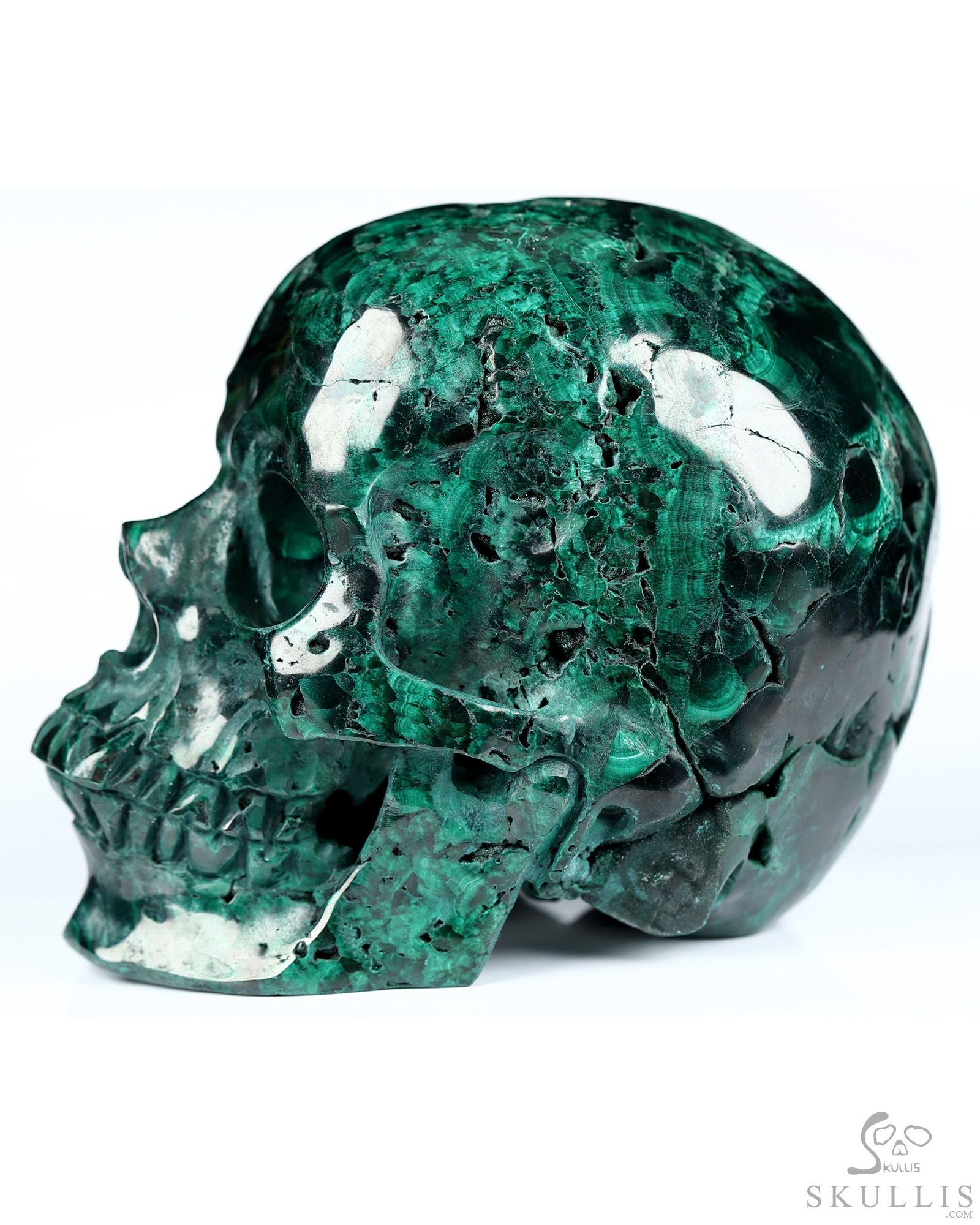 Gemstone 4.1" Malachite Hand Carved Crystal Skull, Super Realistic, Crystal Healing Gemstone 4.1" Malachite Hand Carved Crystal Skull, Super Realistic, Crystal Healing