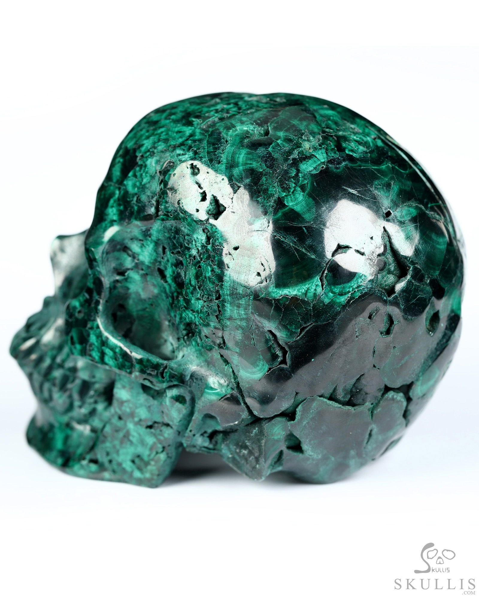 Gemstone 4.1" Malachite Hand Carved Crystal Skull, Super Realistic, Crystal Healing Gemstone 4.1" Malachite Hand Carved Crystal Skull, Super Realistic, Crystal Healing