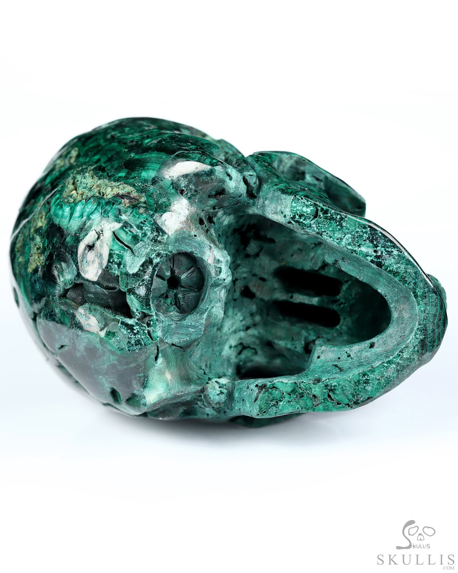 Gemstone 4.1" Malachite Hand Carved Crystal Skull, Super Realistic, Crystal Healing Gemstone 4.1" Malachite Hand Carved Crystal Skull, Super Realistic, Crystal Healing