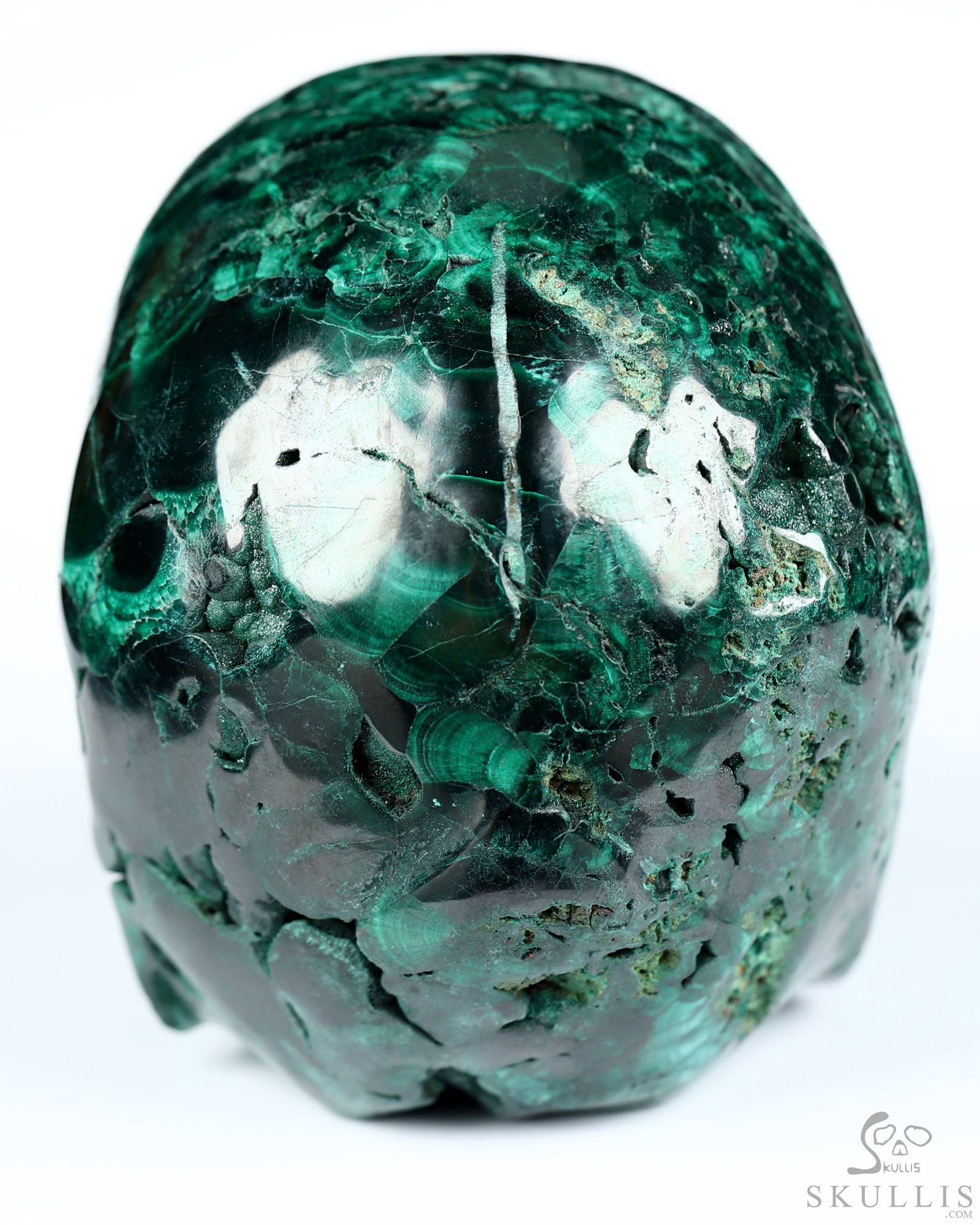Gemstone 4.1" Malachite Hand Carved Crystal Skull, Super Realistic, Crystal Healing Gemstone 4.1" Malachite Hand Carved Crystal Skull, Super Realistic, Crystal Healing