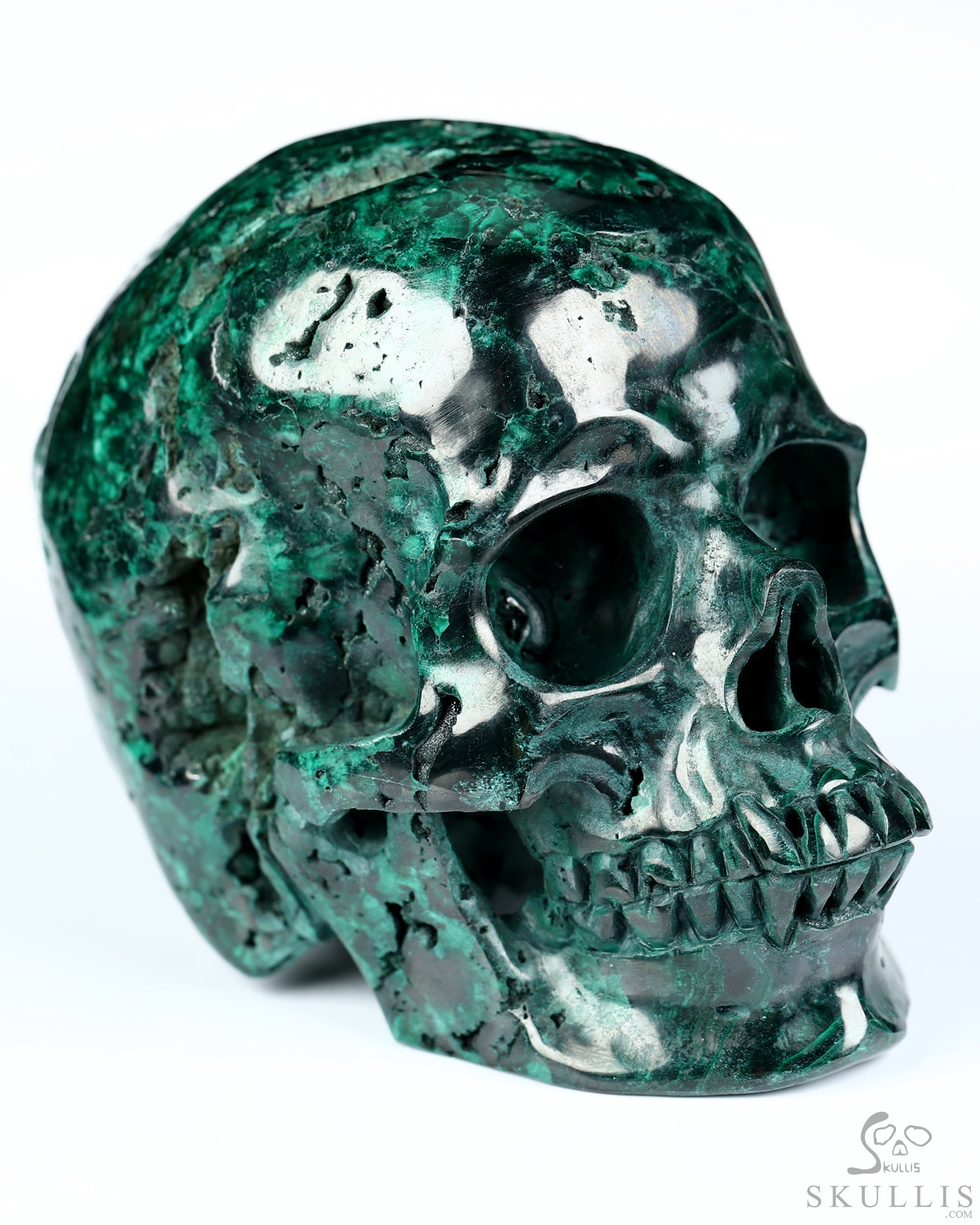 Gemstone 4.1" Malachite Hand Carved Crystal Skull, Super Realistic, Crystal Healing Gemstone 4.1" Malachite Hand Carved Crystal Skull, Super Realistic, Crystal Healing