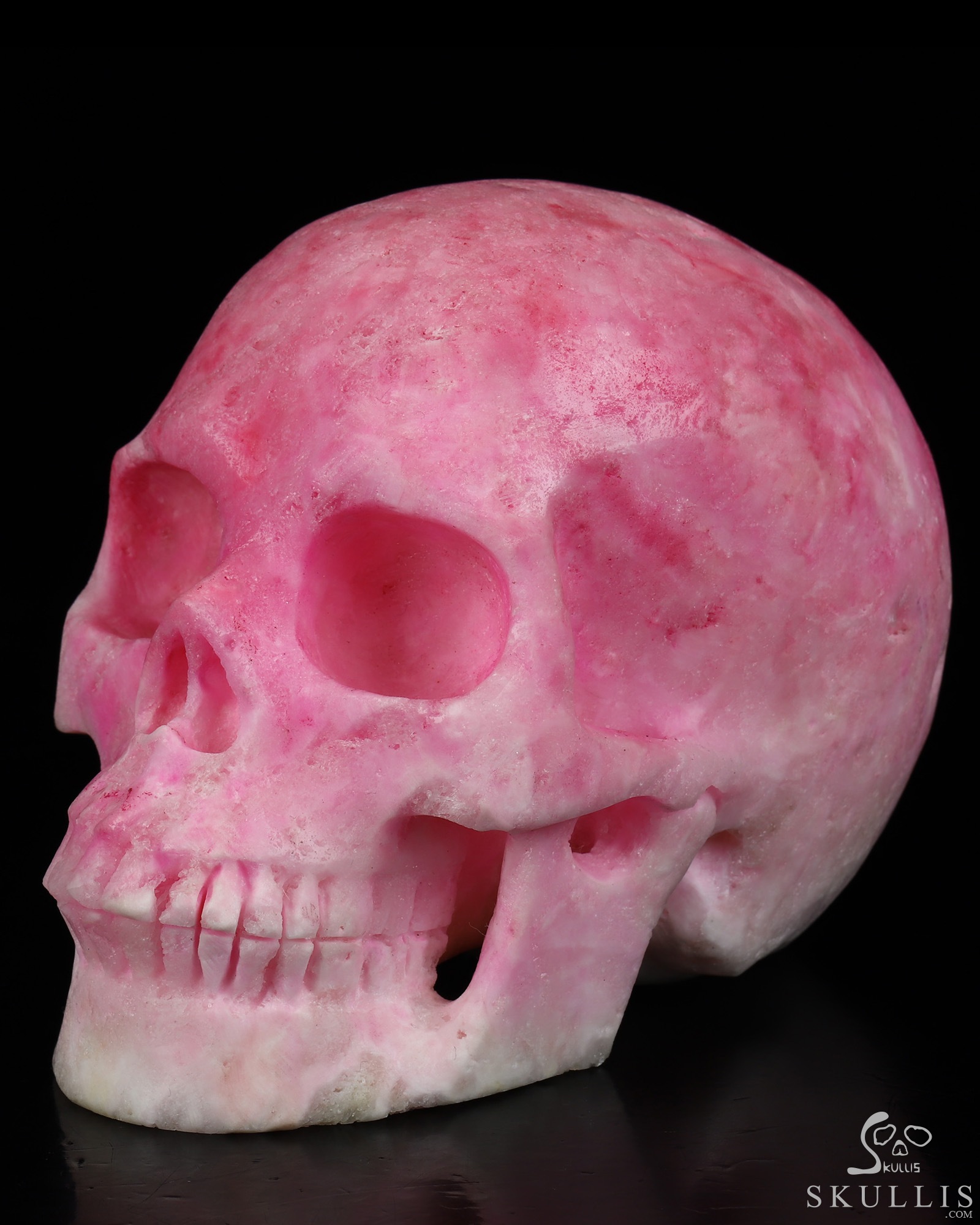 5.1" Pink Aragonite Hand Carved Crystal Skull, Realistic, Crystal Healing 5.1" Pink Aragonite Hand Carved Crystal Skull, Realistic, Crystal Healing