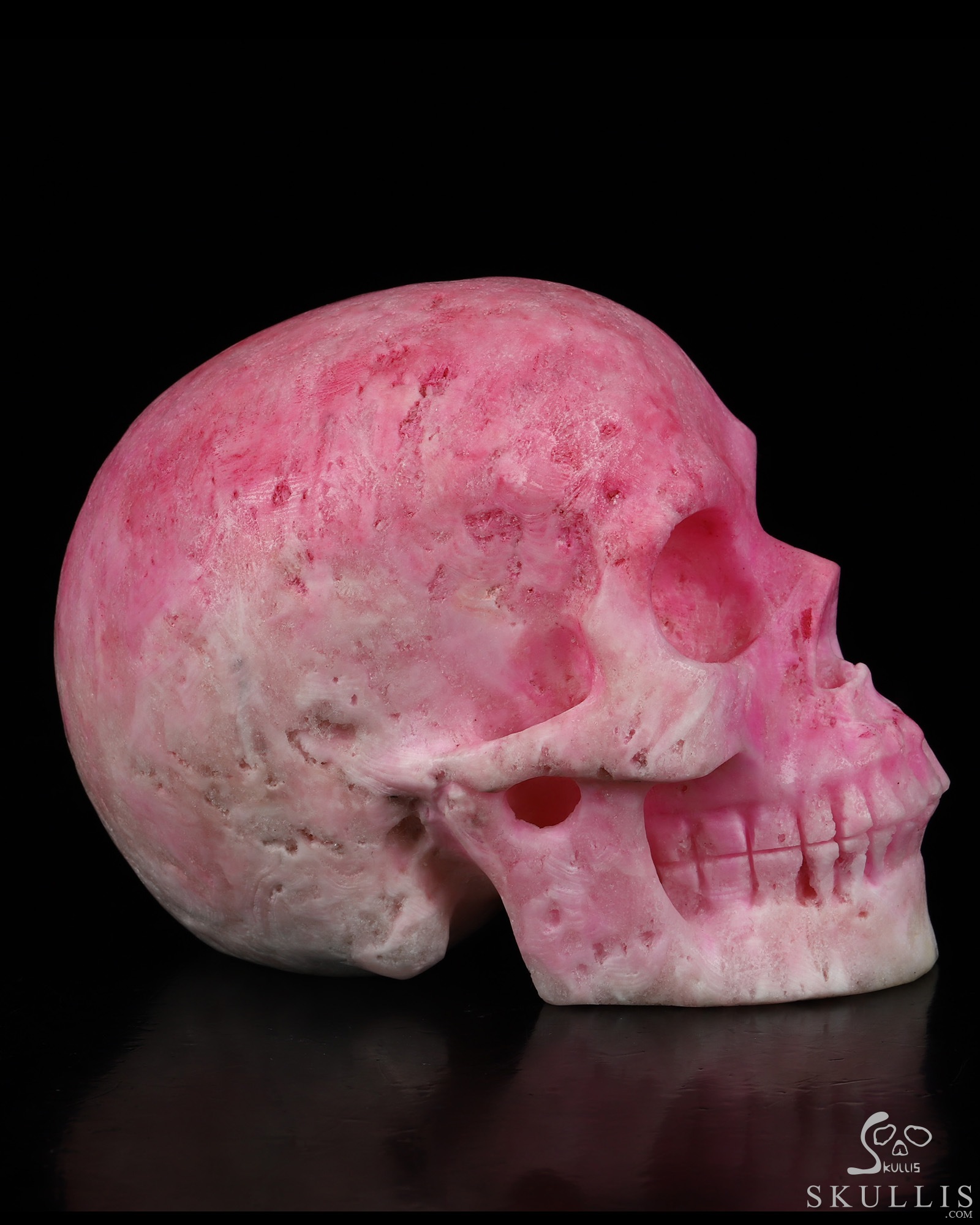 5.1" Pink Aragonite Hand Carved Crystal Skull, Realistic, Crystal Healing 5.1" Pink Aragonite Hand Carved Crystal Skull, Realistic, Crystal Healing