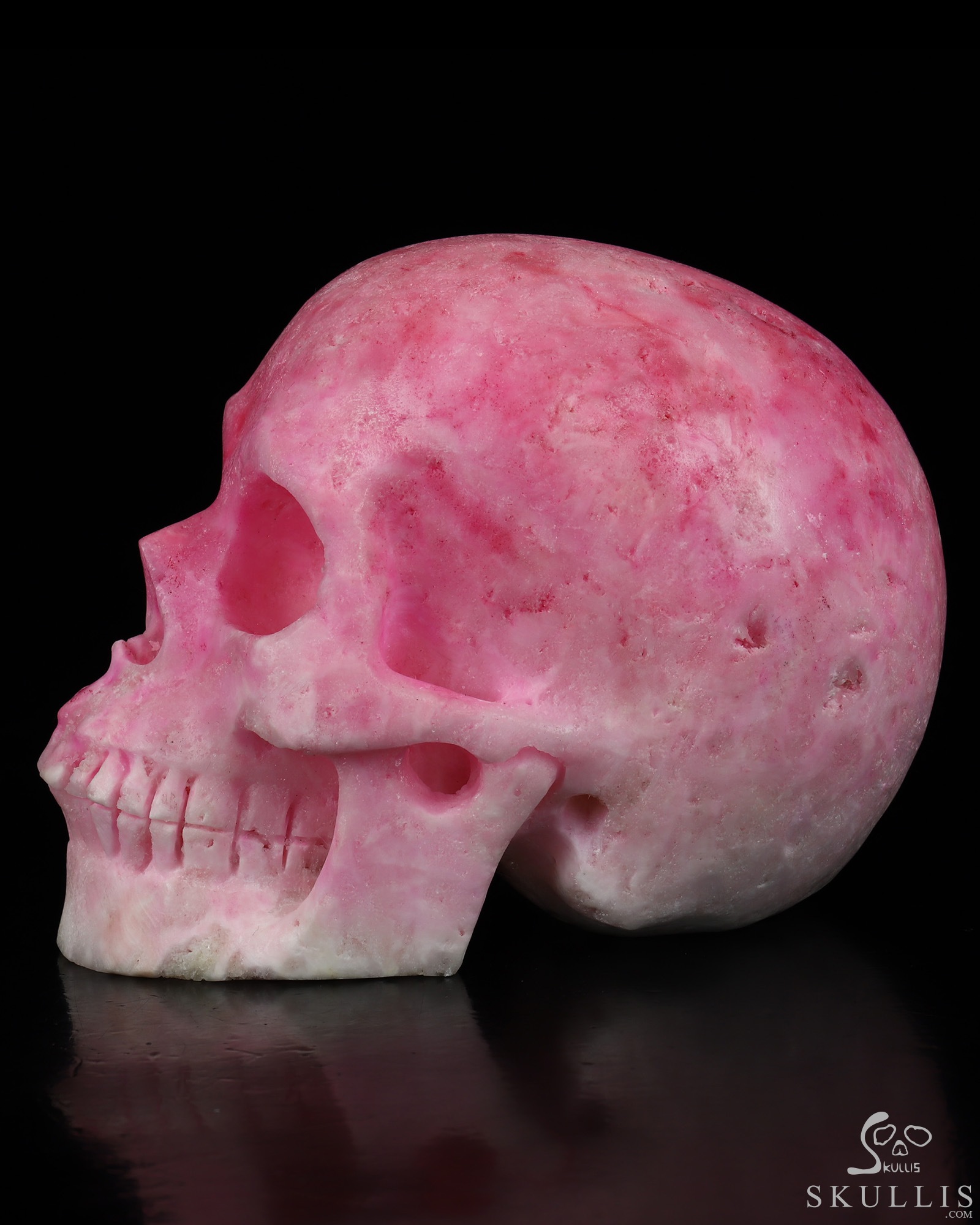 5.1" Pink Aragonite Hand Carved Crystal Skull, Realistic, Crystal Healing 5.1" Pink Aragonite Hand Carved Crystal Skull, Realistic, Crystal Healing