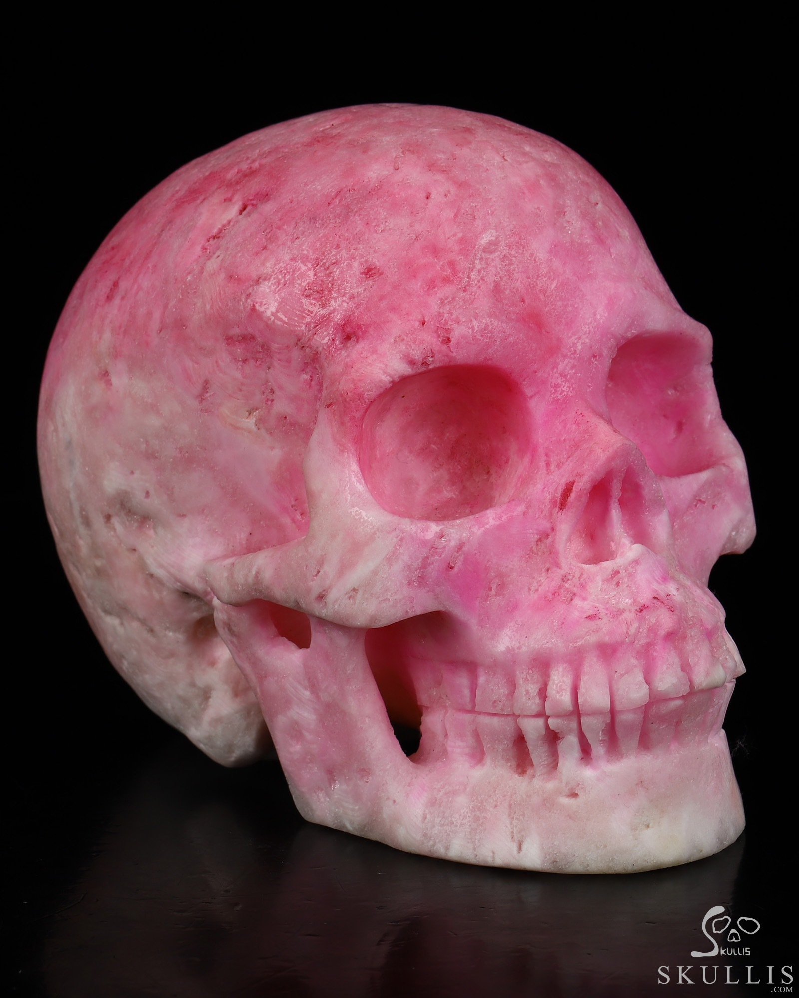 5.1" Pink Aragonite Hand Carved Crystal Skull, Realistic, Crystal Healing 5.1" Pink Aragonite Hand Carved Crystal Skull, Realistic, Crystal Healing