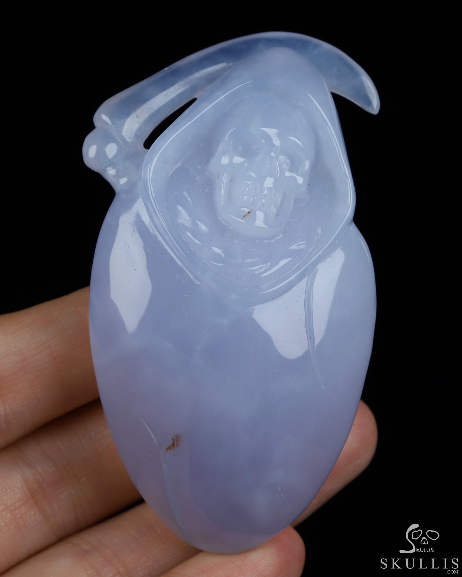 2.9" Blue Chalcedony Hand Carved Death Crystal Skull 2.9" Blue Chalcedony Hand Carved Death Crystal Skull