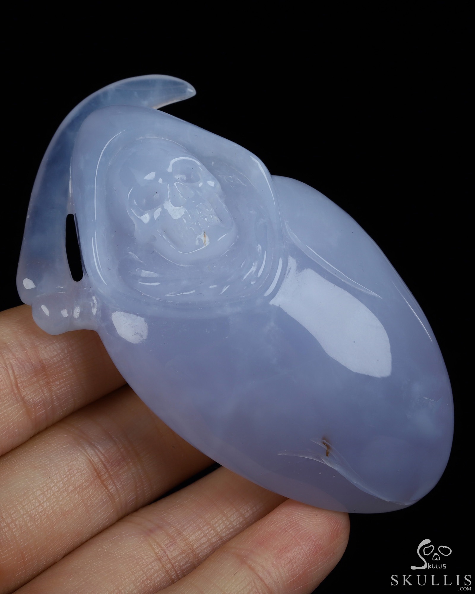 2.9" Blue Chalcedony Hand Carved Death Crystal Skull 2.9" Blue Chalcedony Hand Carved Death Crystal Skull