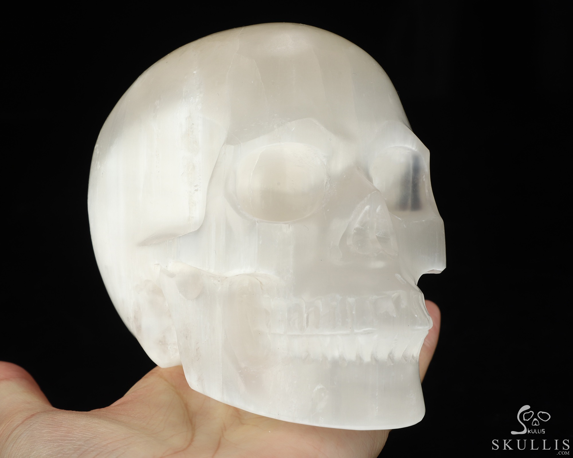 5.0" Selenite Hand Carved Crystal Skull, Realistic, Crystal Healing 5.0" Selenite Hand Carved Crystal Skull, Realistic, Crystal Healing
