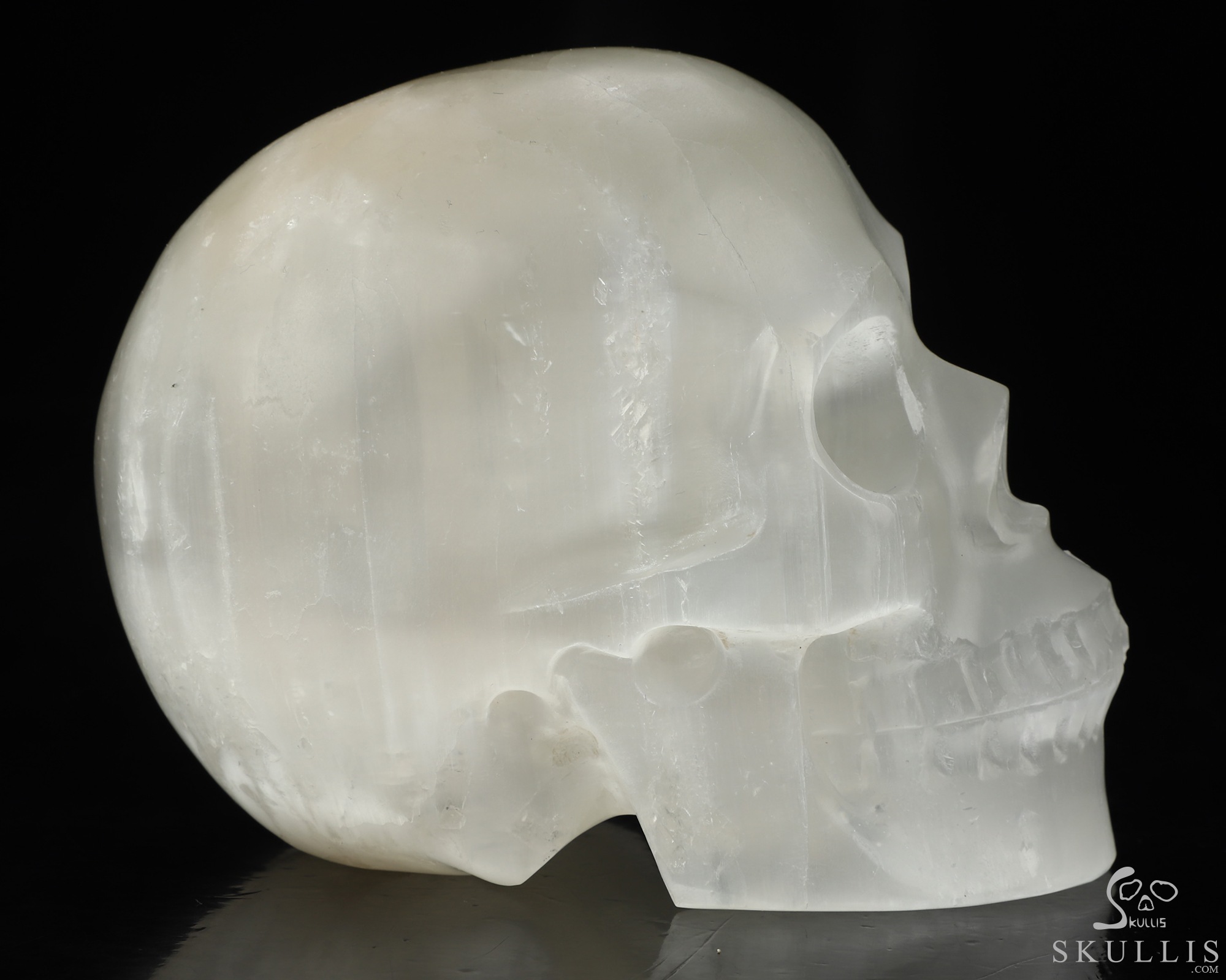 5.0" Selenite Hand Carved Crystal Skull, Realistic, Crystal Healing 5.0" Selenite Hand Carved Crystal Skull, Realistic, Crystal Healing