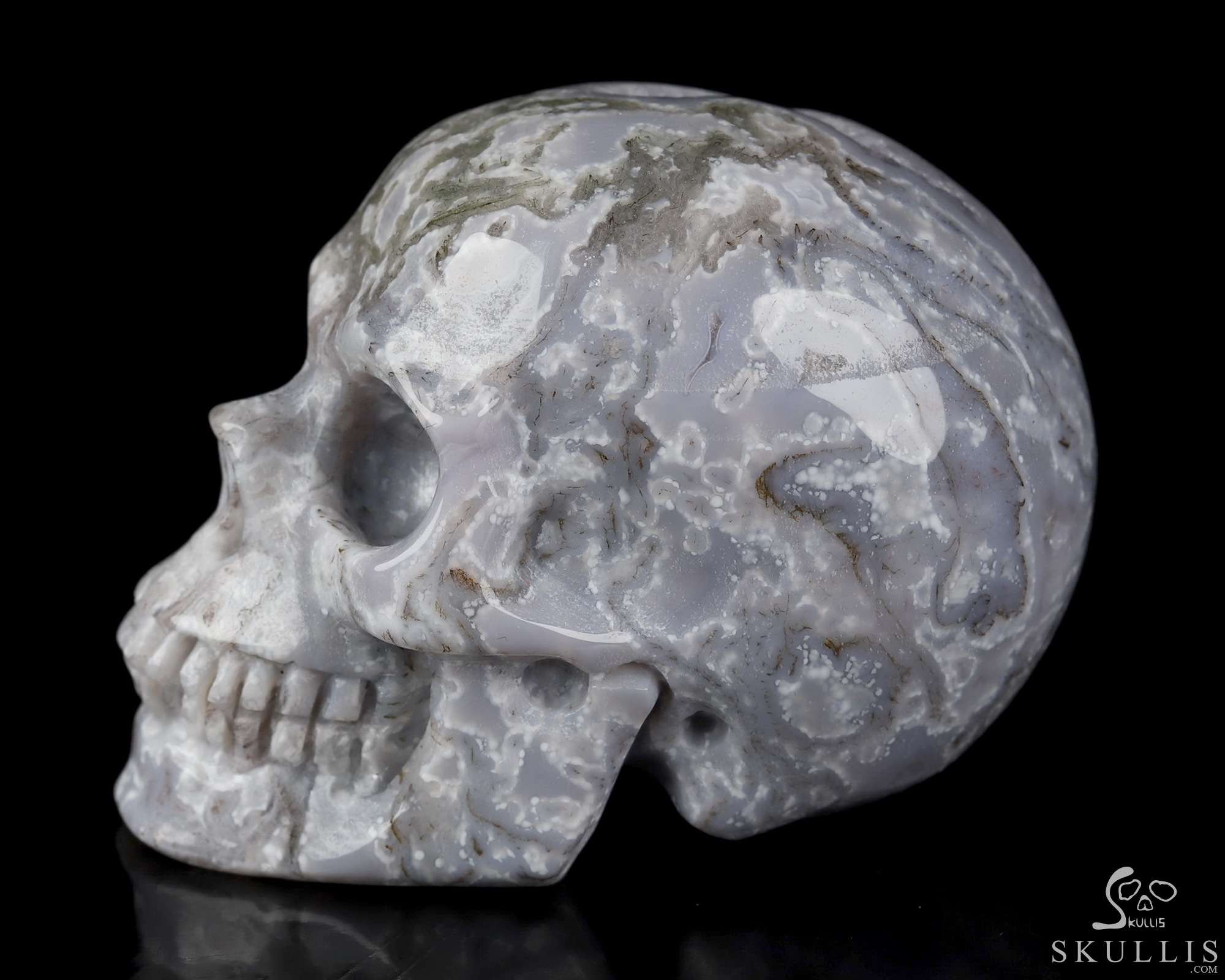 2.0" Green Moss Agate Hand Carved Crystal Skull, Realistic, Crystal Healing 2.0" Green Moss Agate Hand Carved Crystal Skull, Realistic, Crystal Healing