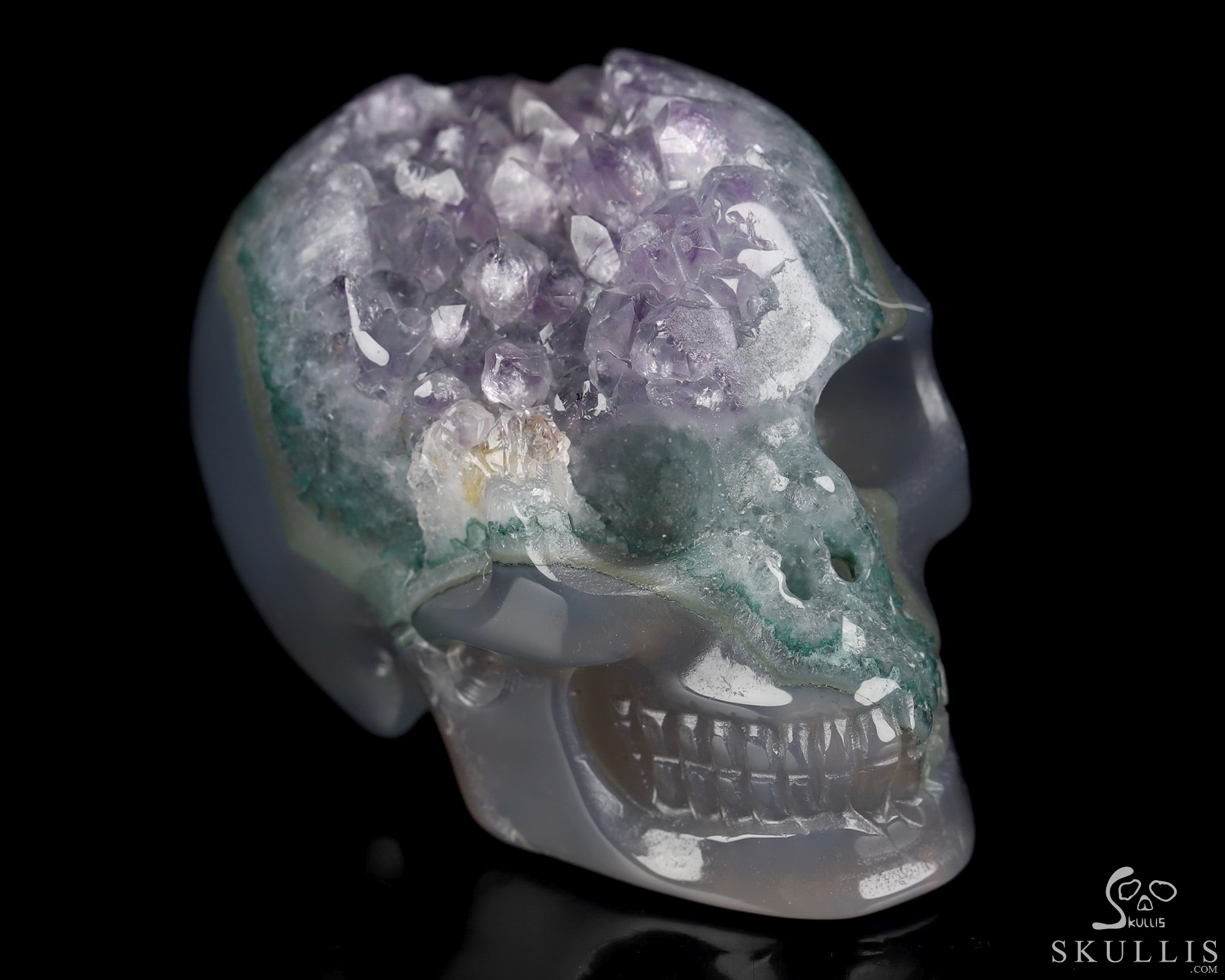 2.0" Agate Amethyst Geode Hand Carved Crystal Skull, Realistic, Crystal Healing 2.0" Agate Amethyst Geode Hand Carved Crystal Skull, Realistic, Crystal Healing