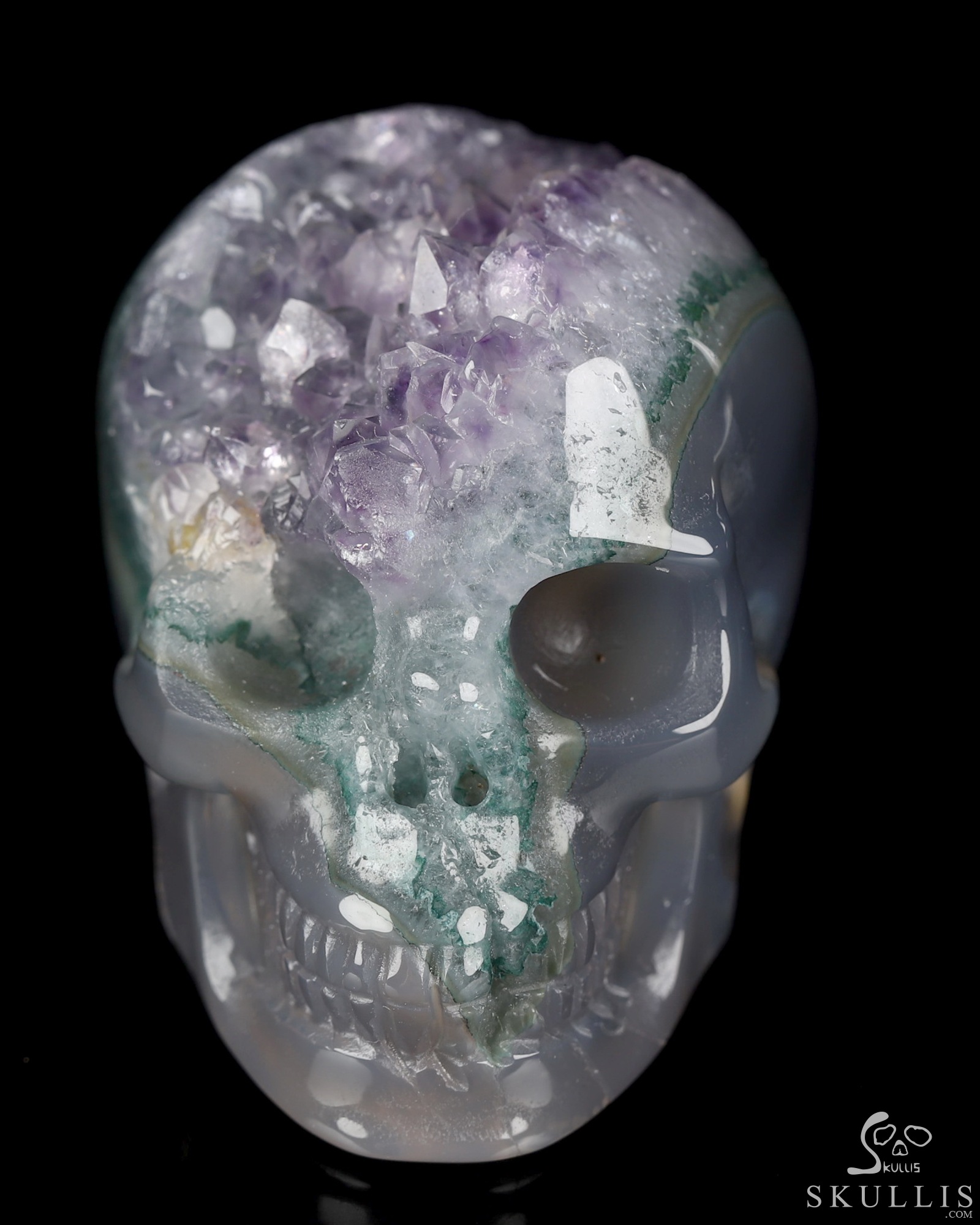 2.0" Agate Amethyst Geode Hand Carved Crystal Skull, Realistic, Crystal Healing 2.0" Agate Amethyst Geode Hand Carved Crystal Skull, Realistic, Crystal Healing